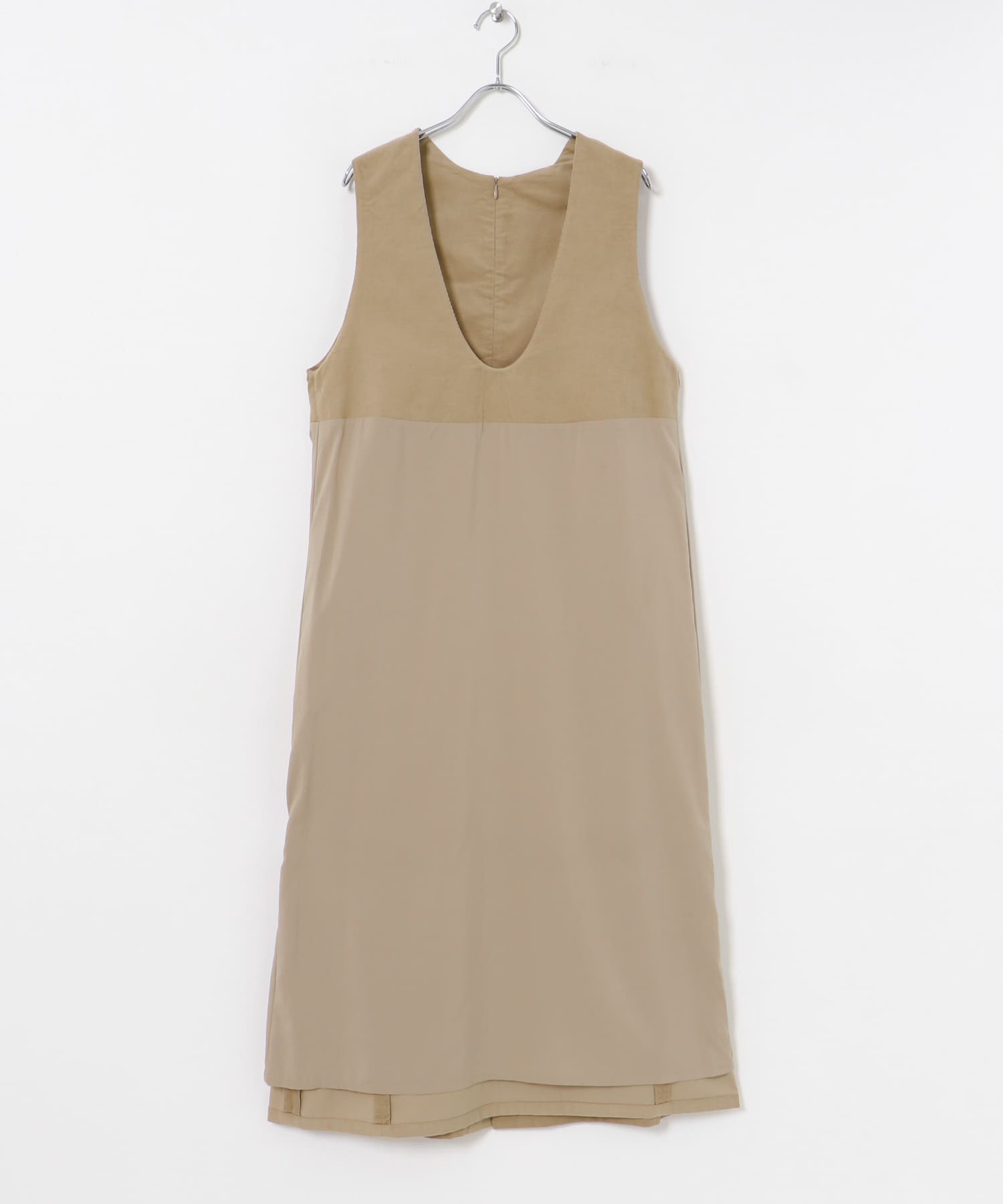 Uネックコーデュロイジャンパーワンピース BEIGE FREE