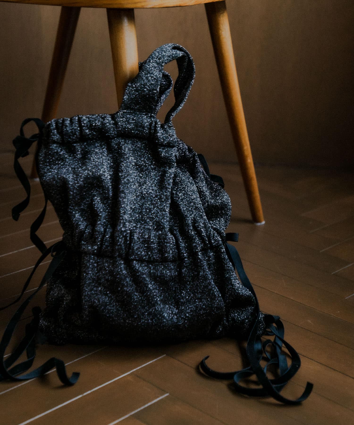 ラメニットリボンバッグ BROWN -