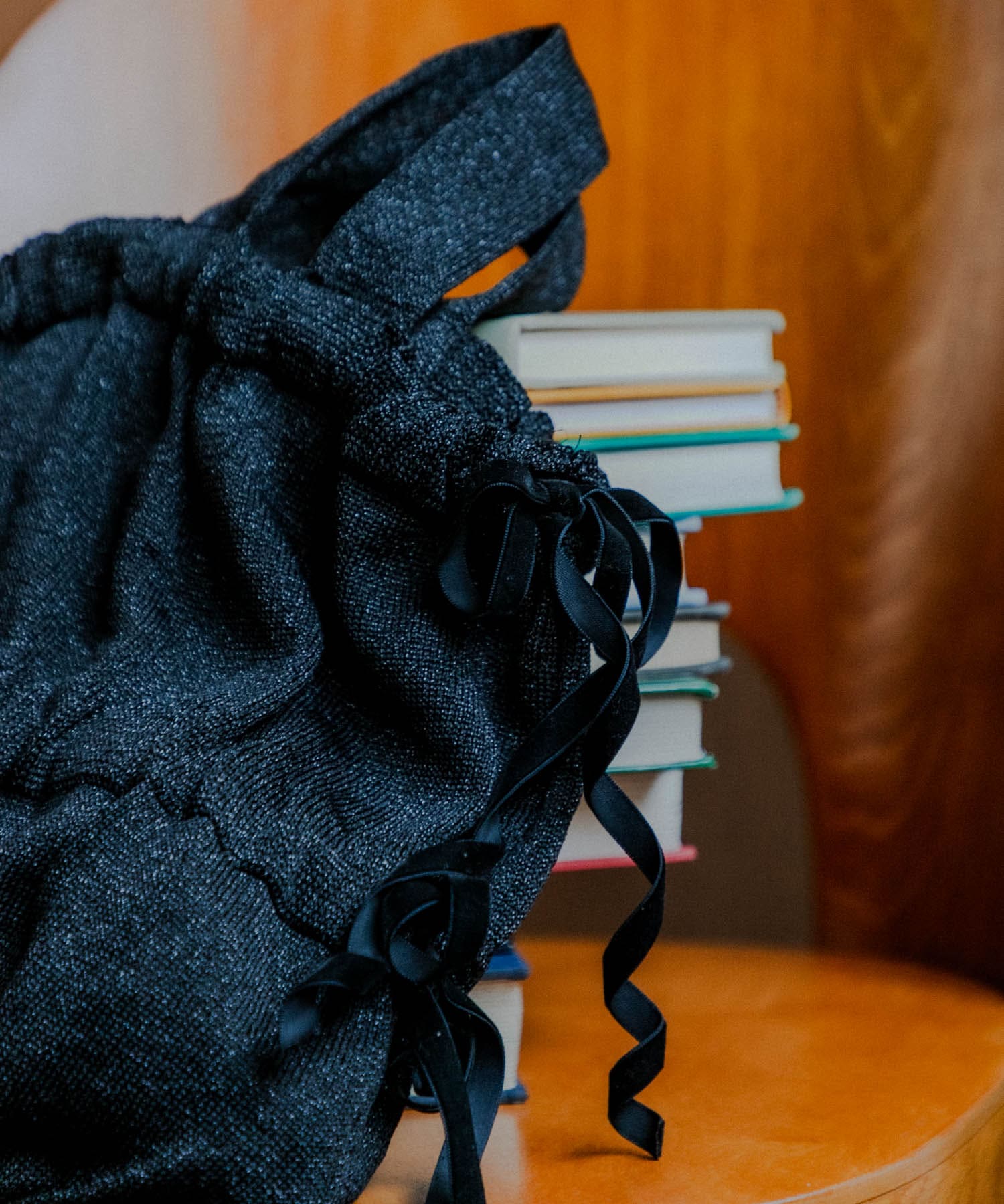 ラメニットリボンバッグ BLACK -