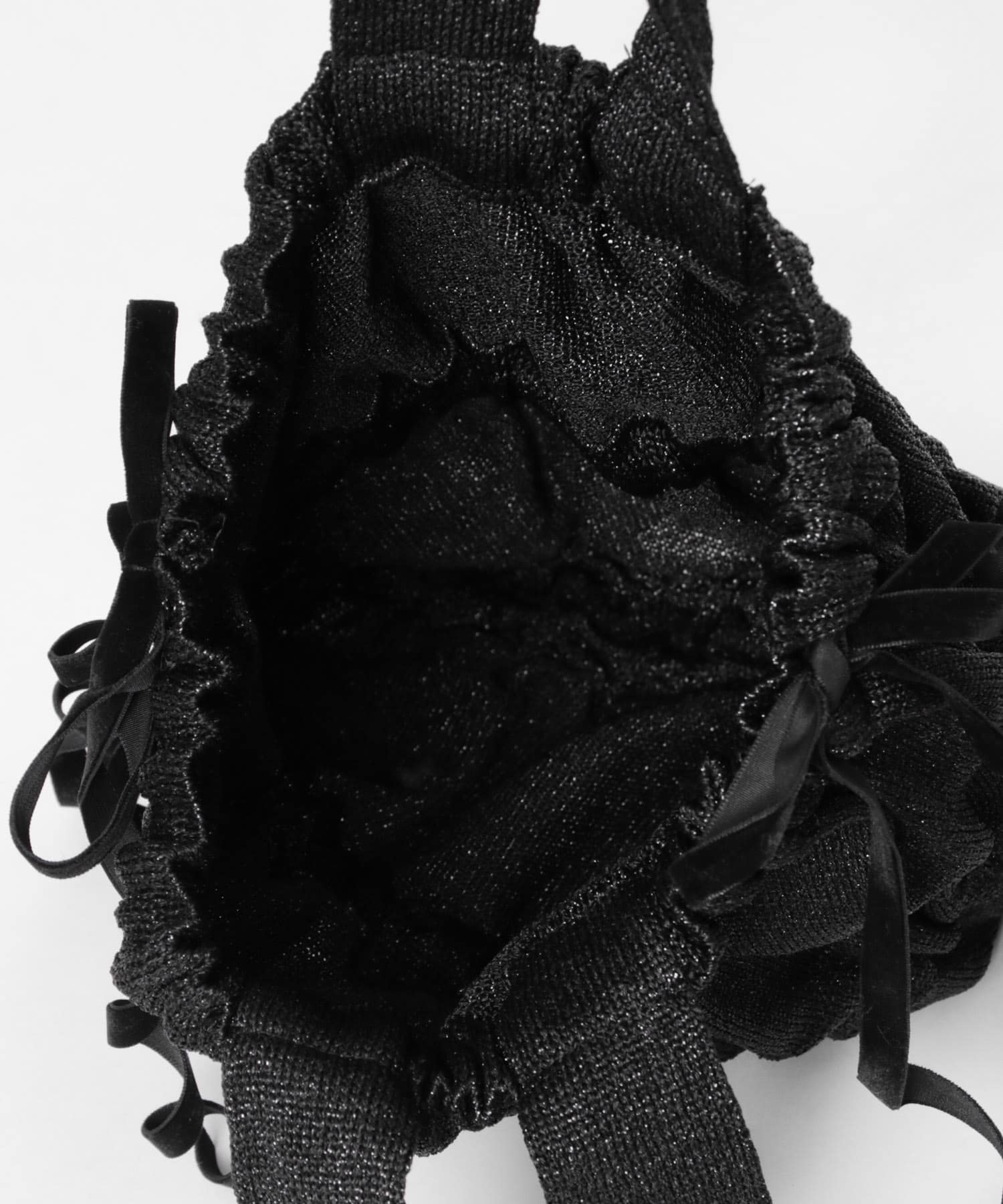 ラメニットリボンバッグ BLACK -