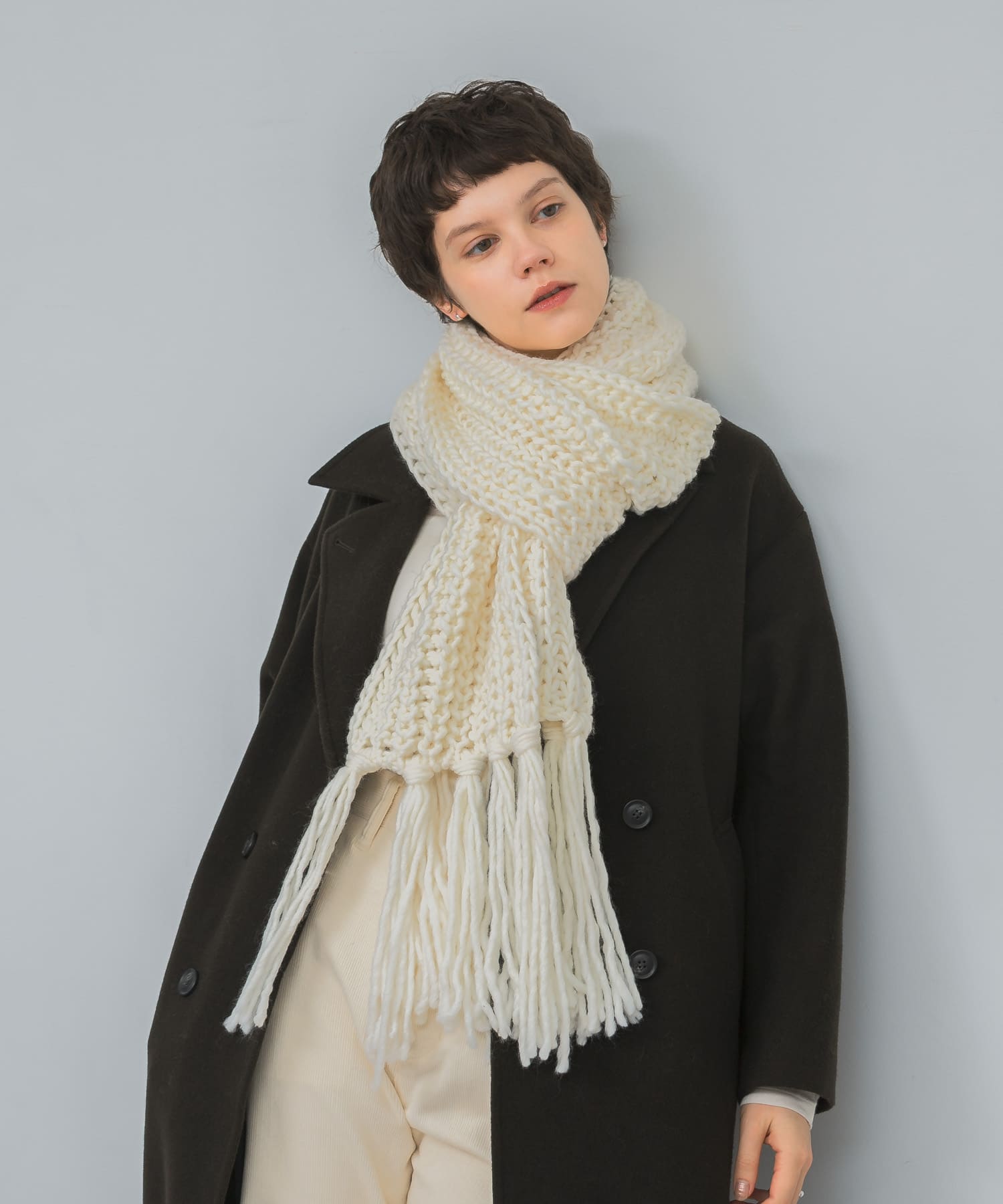 Fratelli Talli　フリンジニットマフラー WHITE FREE