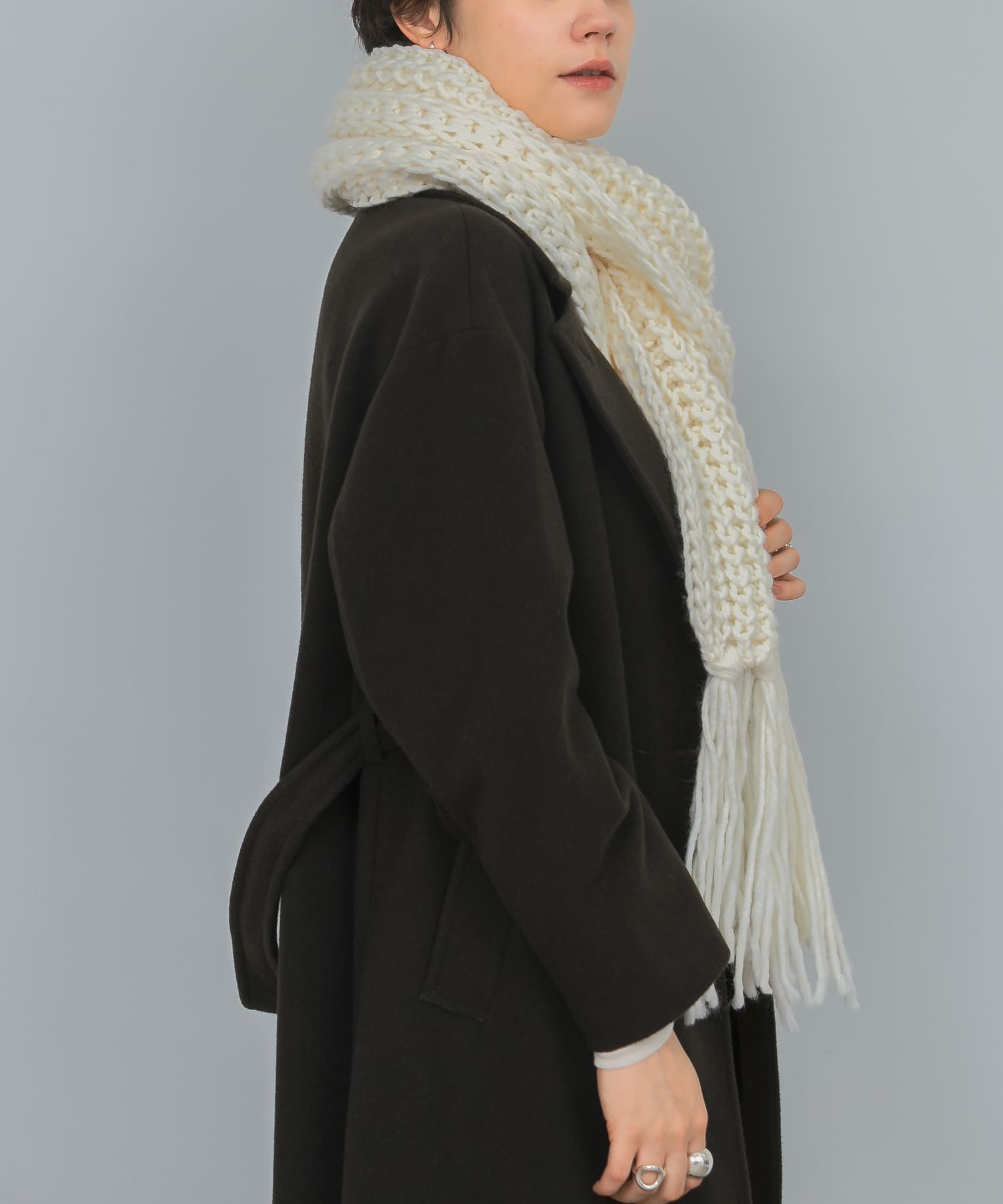Fratelli Talli　フリンジニットマフラー WHITE FREE