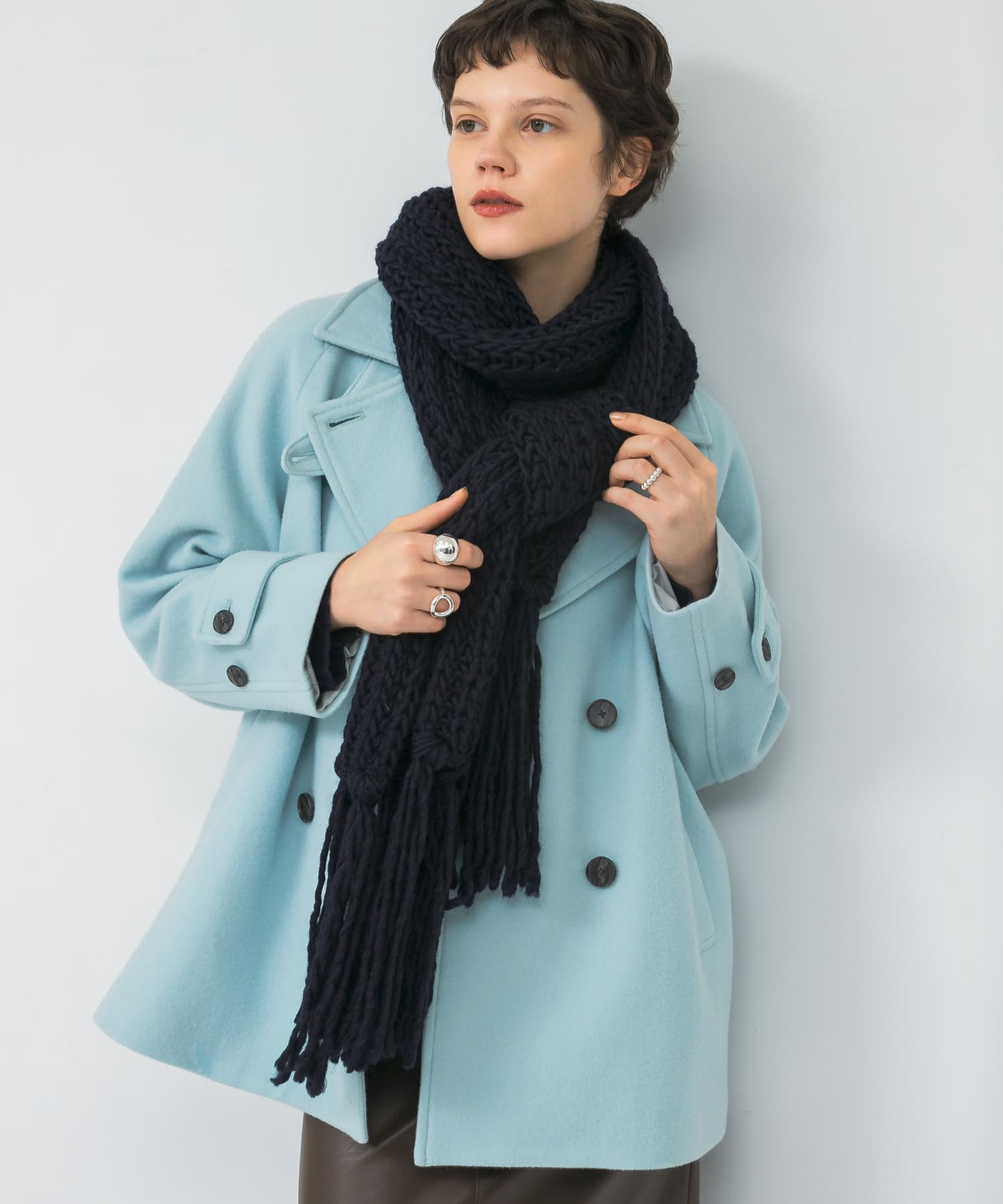 Fratelli Talli　フリンジニットマフラー NAVY FREE