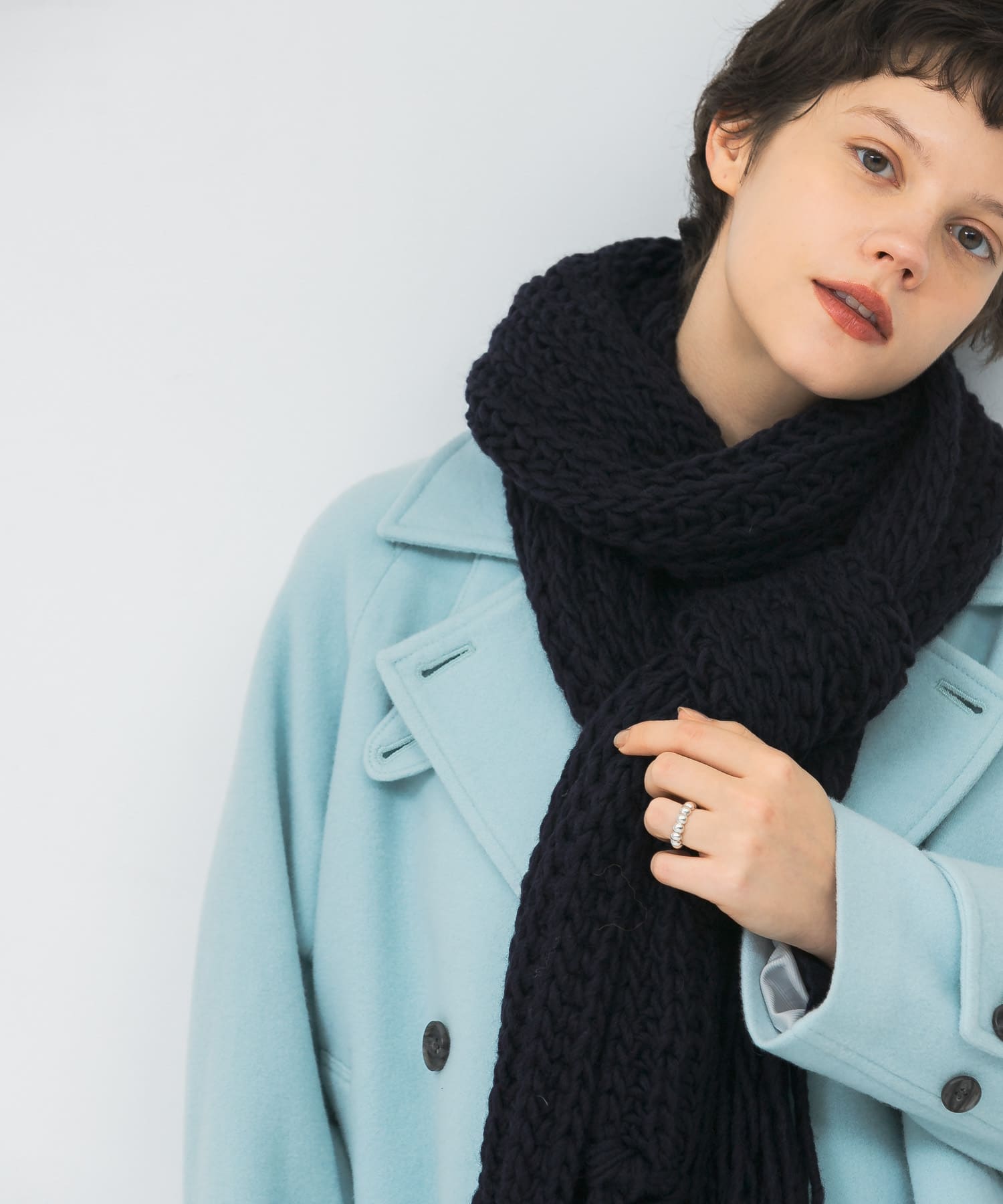 Fratelli Talli　フリンジニットマフラー NAVY FREE