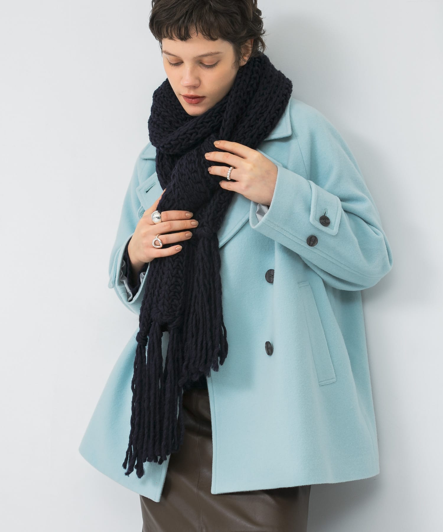 Fratelli Talli　フリンジニットマフラー NAVY FREE