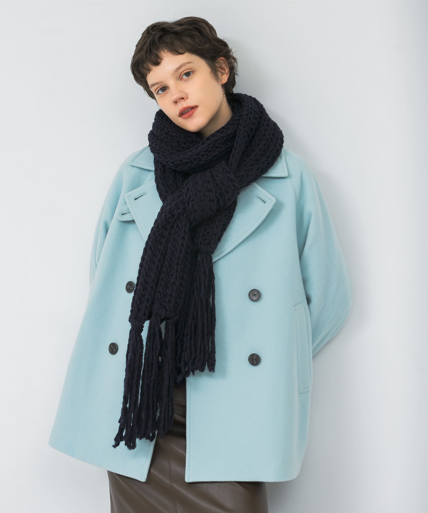 Fratelli Talli　フリンジニットマフラー NAVY FREE