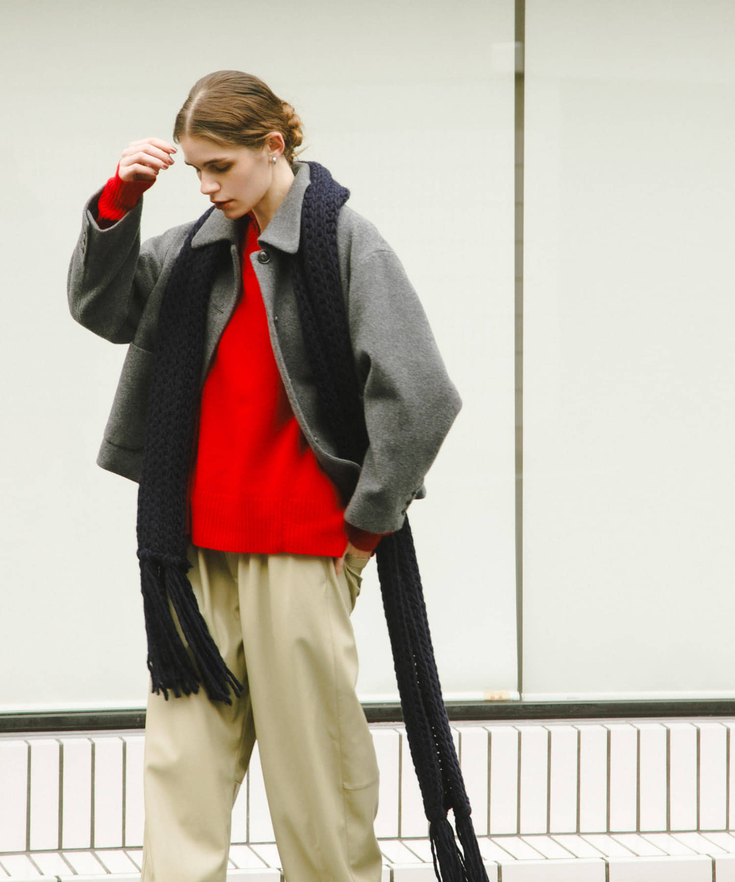 Fratelli Talli　フリンジニットマフラー NAVY FREE