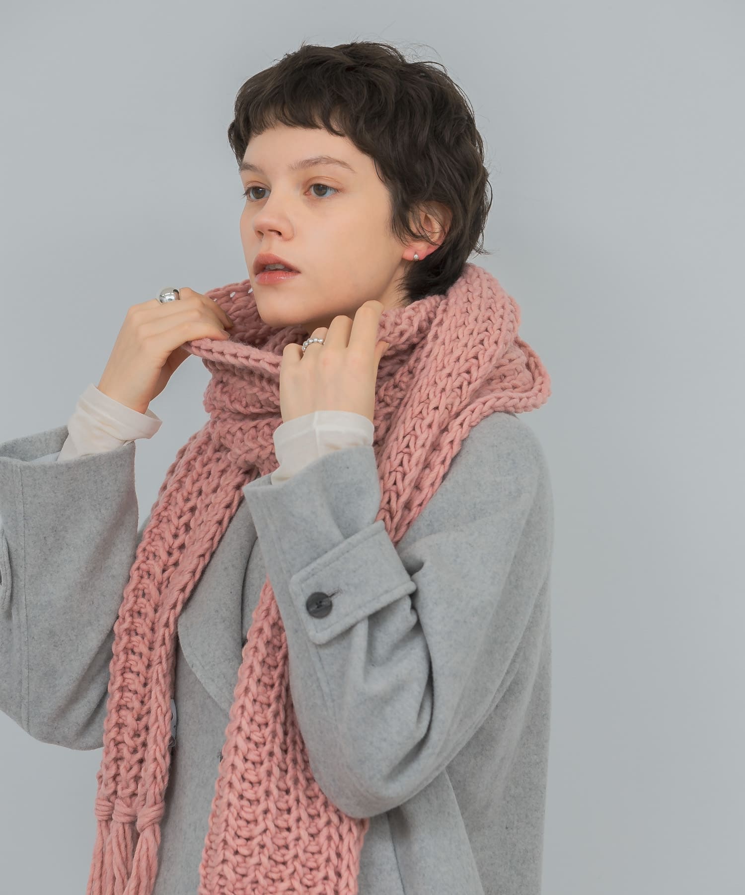Fratelli Talli　フリンジニットマフラー PINK FREE