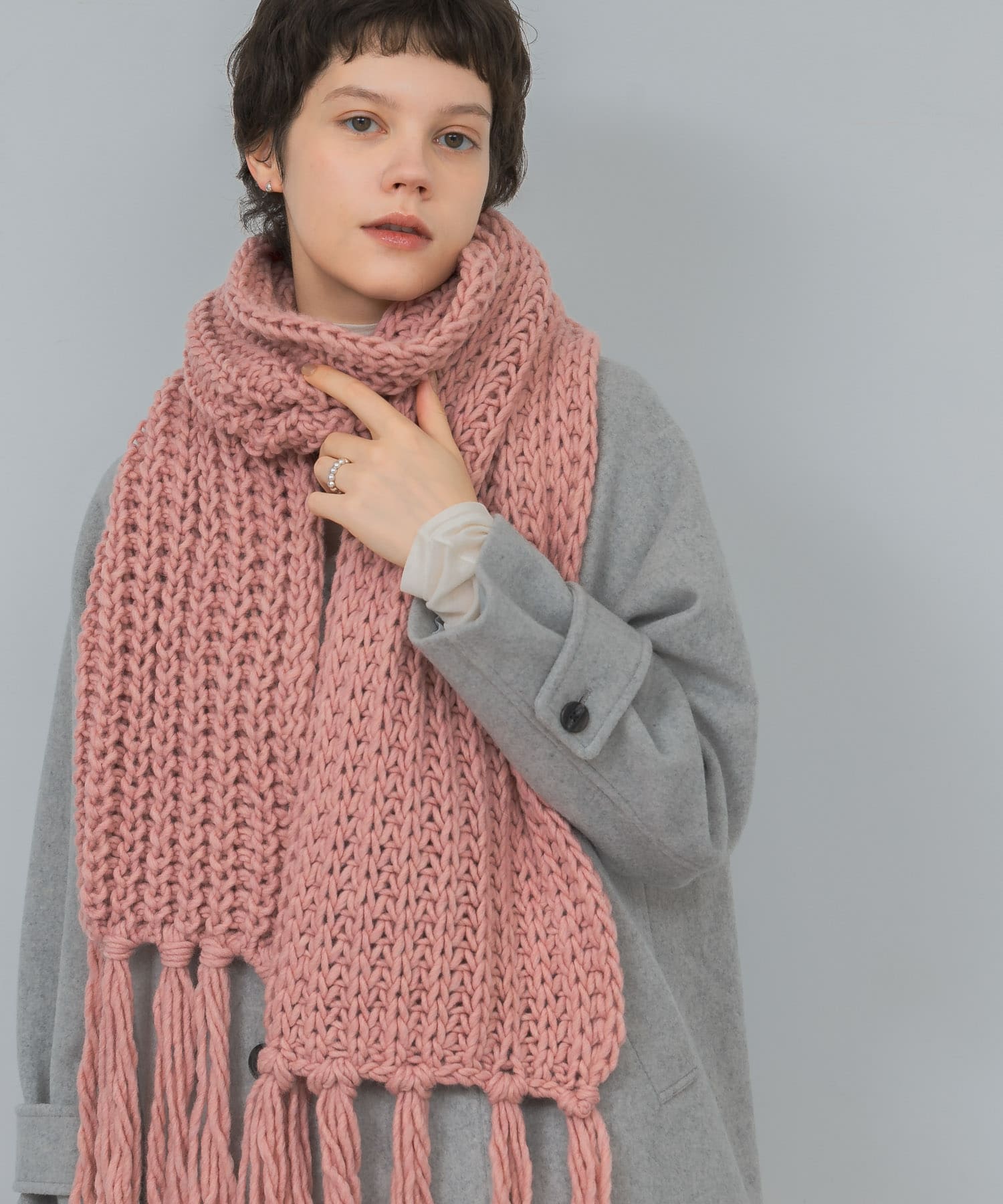 Fratelli Talli　フリンジニットマフラー PINK FREE