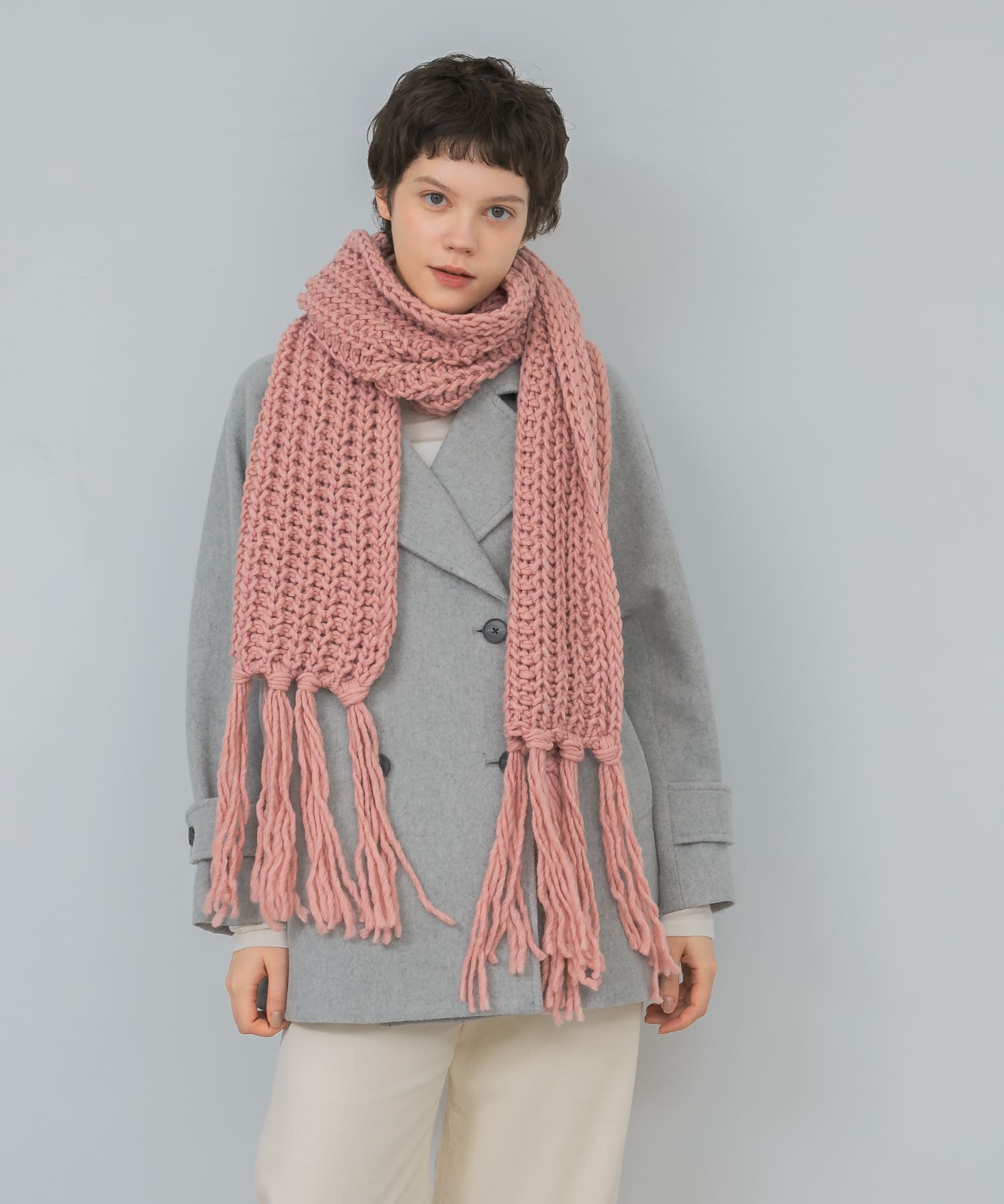 Fratelli Talli　フリンジニットマフラー PINK FREE