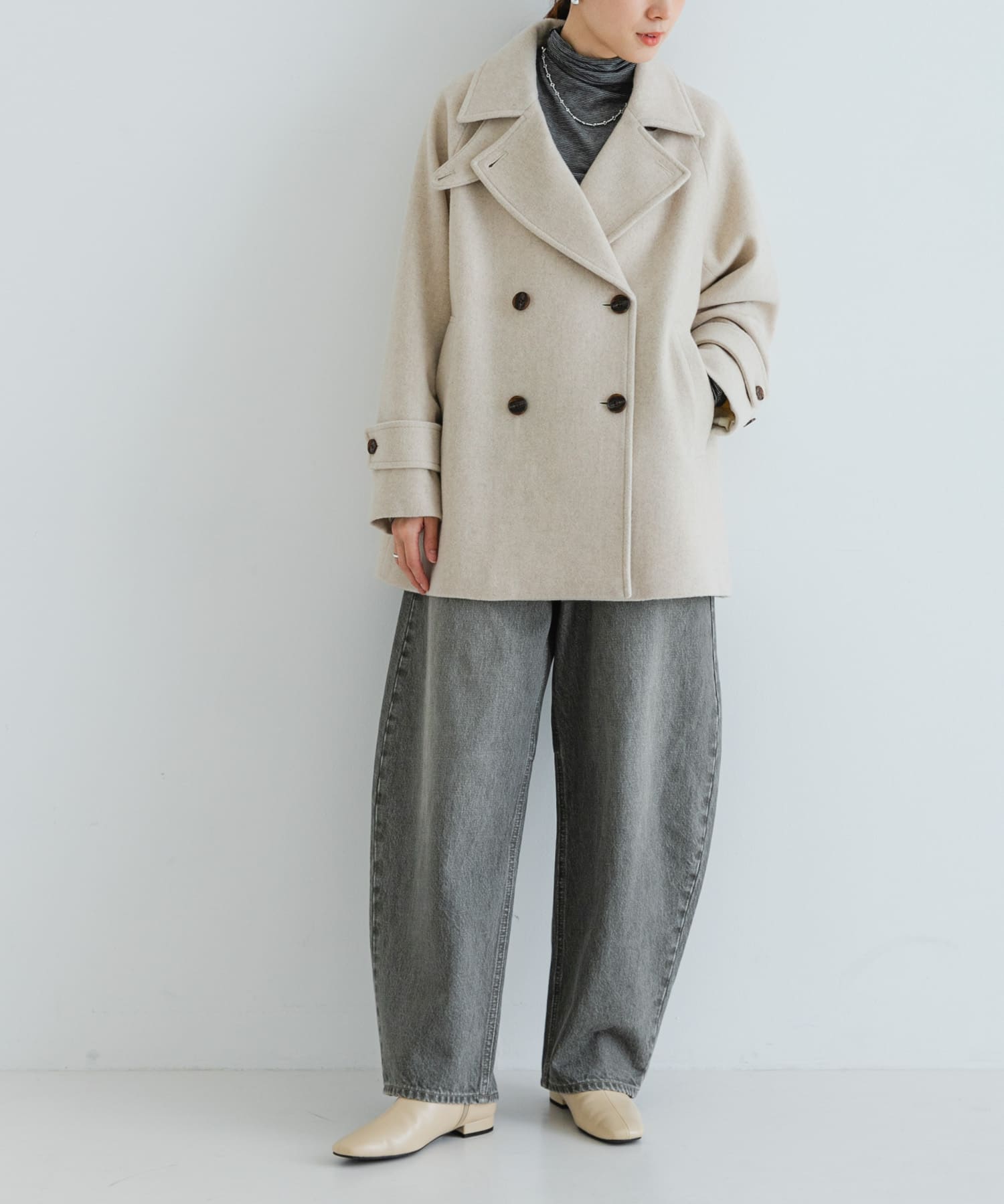 『MADE IN JAPAN』スクエアトゥローヒールショートブーツ IVORY 23.5