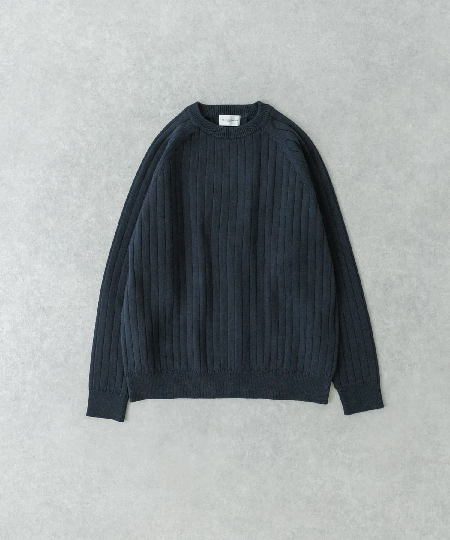 new basic COTTON CASHMERE WIDE RIB CREW NECK KNIT NAVY M