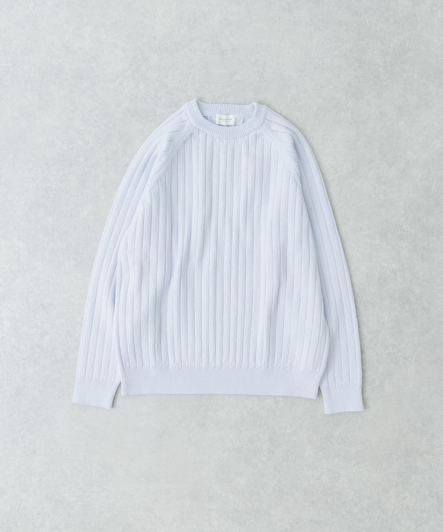new basic COTTON CASHMERE WIDE RIB CREW NECK KNIT L SAX M