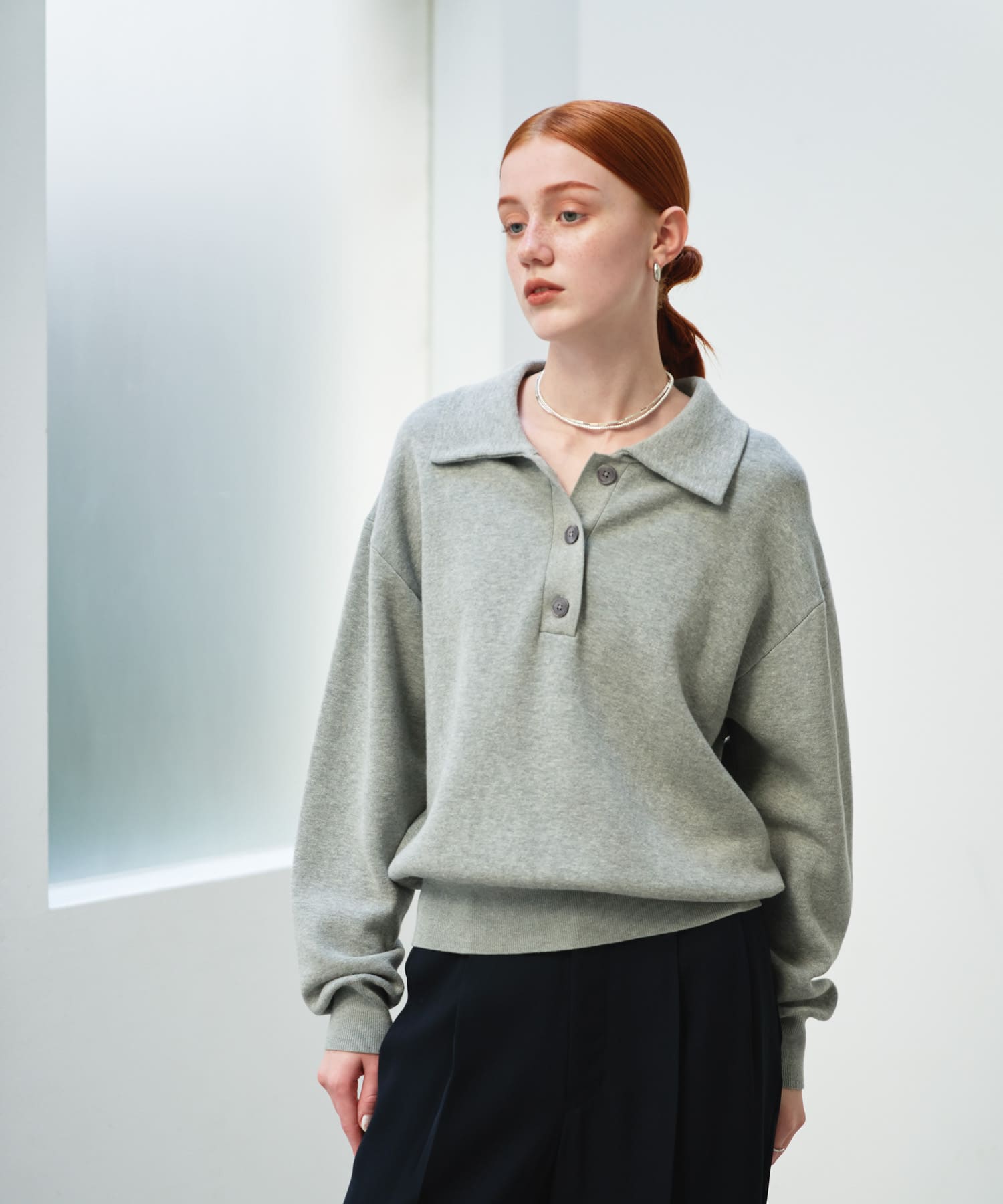 GENERAL RESEARCH スウェットシャツ Mサイズ スウェットライクシャツカラーニット(FREE GRAY): トップス