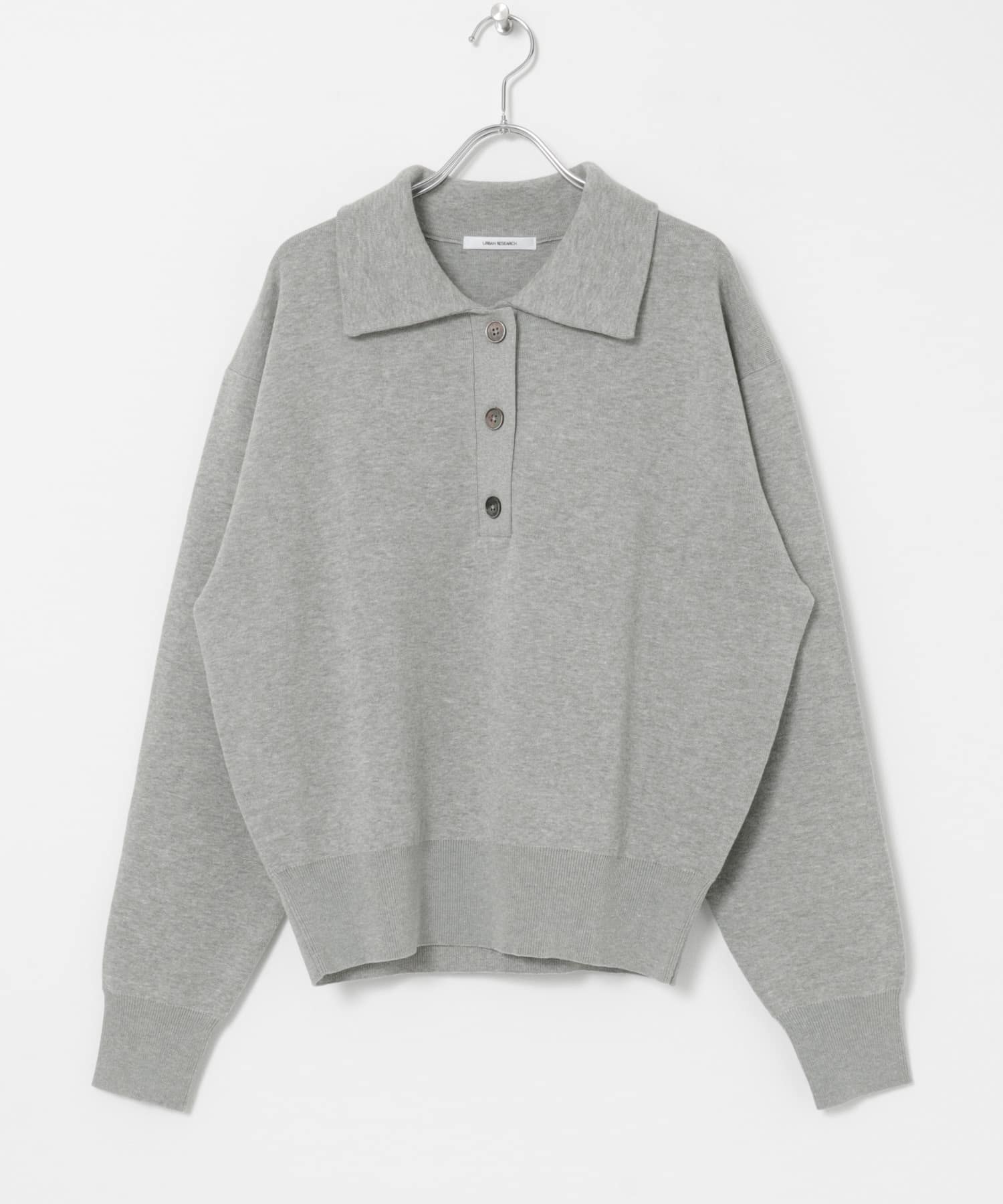 スウェットライクシャツカラーニット GRAY FREE