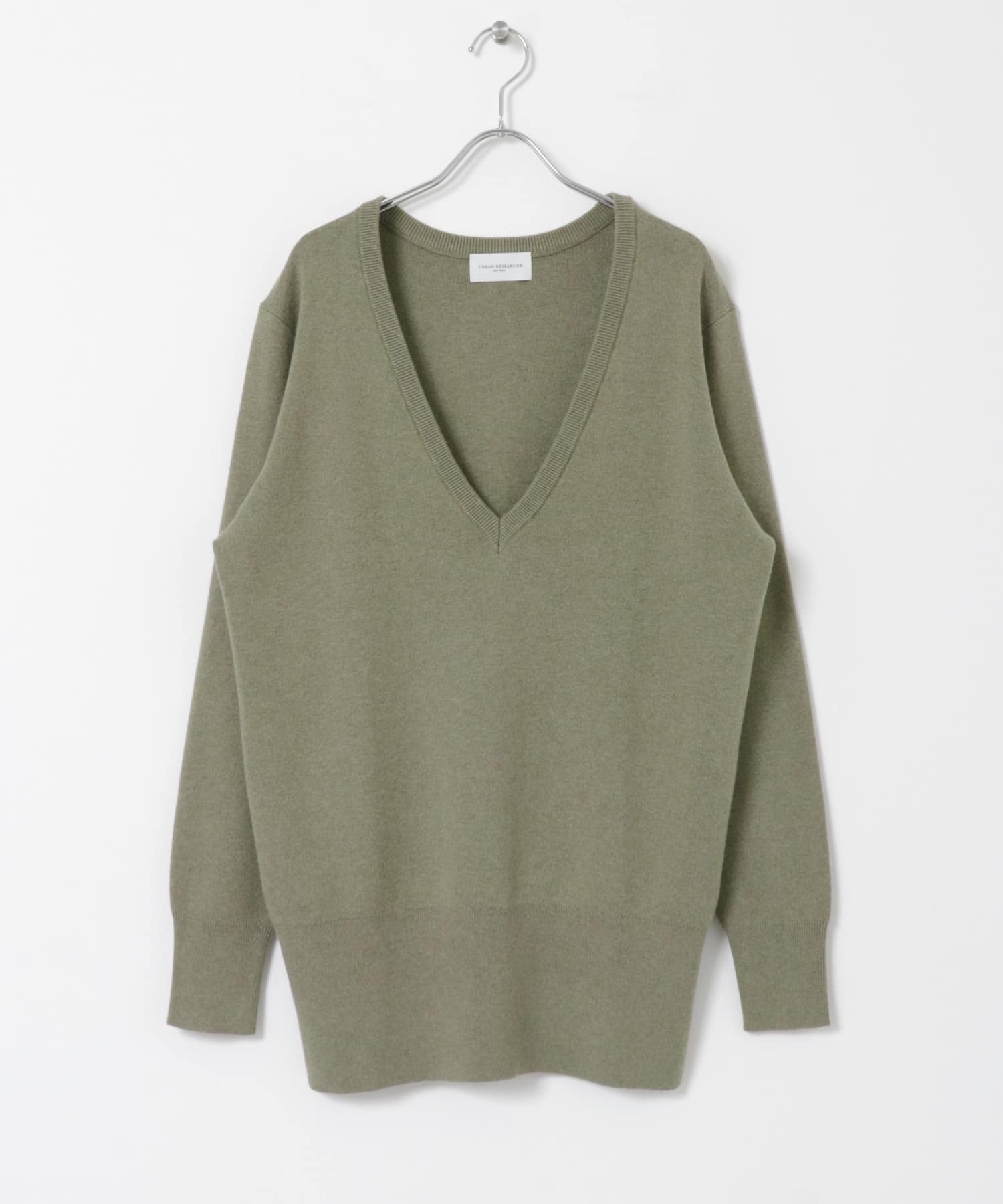 new basic　カシミヤコットンVネックチュニックニット KHAKI FREE