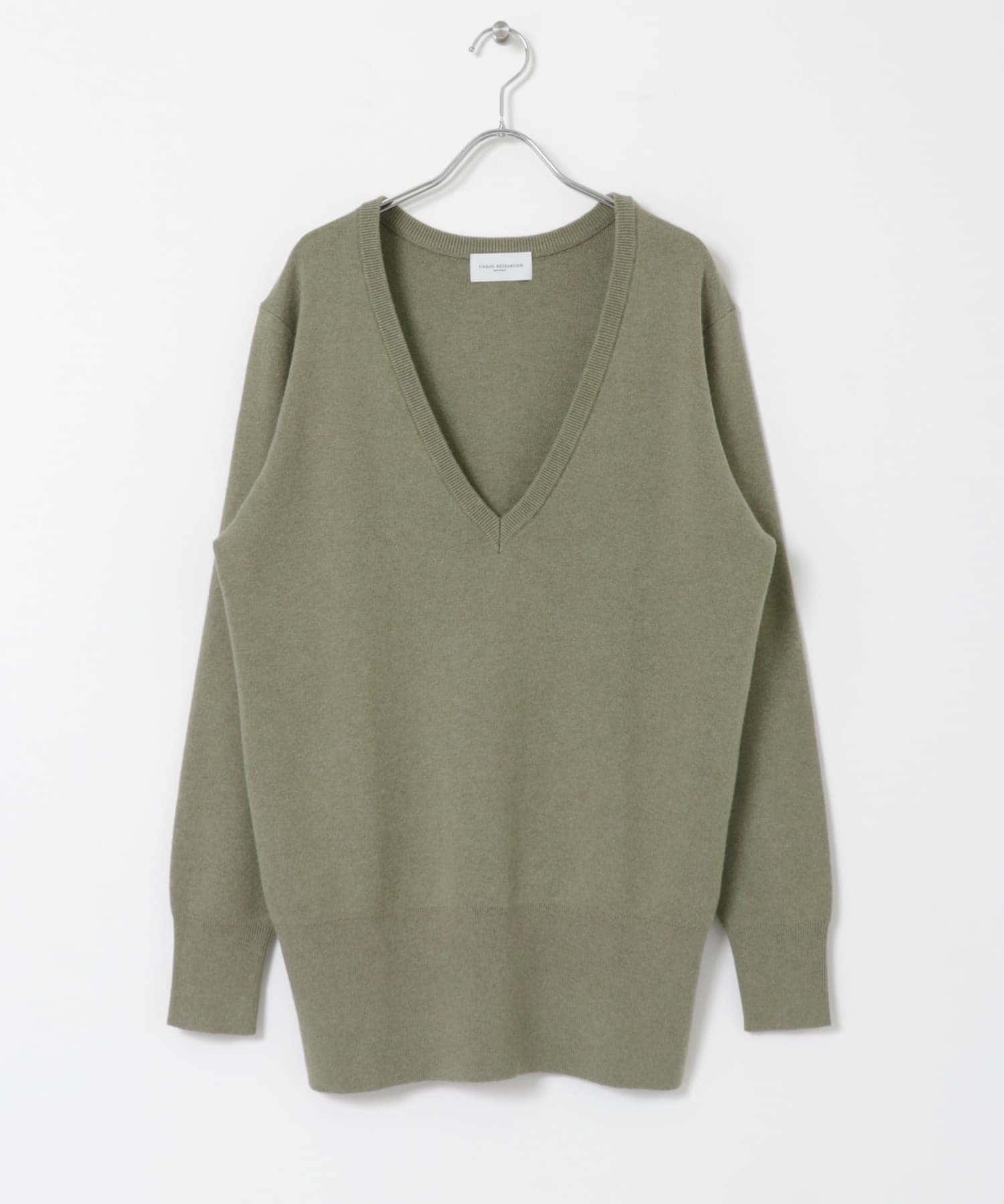 new basic　カシミヤコットンVネックチュニックニット KHAKI FREE