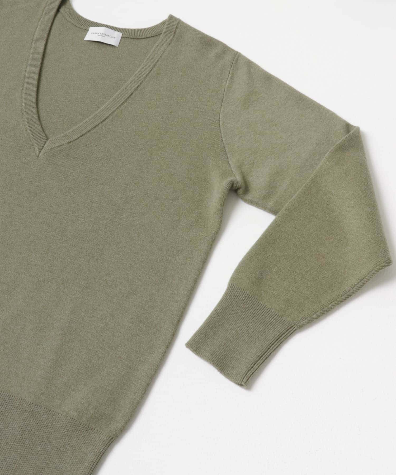 new basic　カシミヤコットンVネックチュニックニット KHAKI FREE