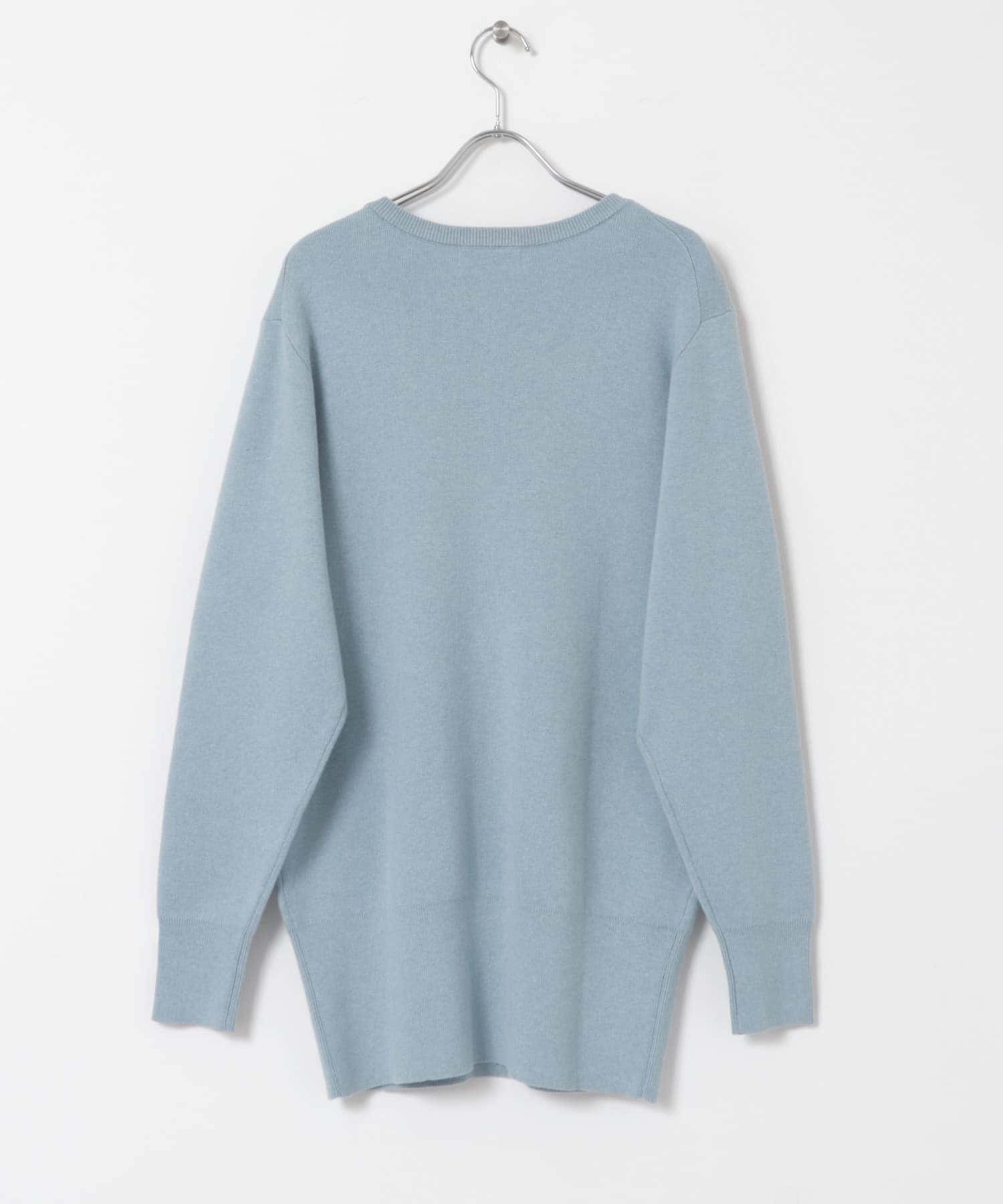 new basic　カシミヤコットンVネックチュニックニット SAX FREE