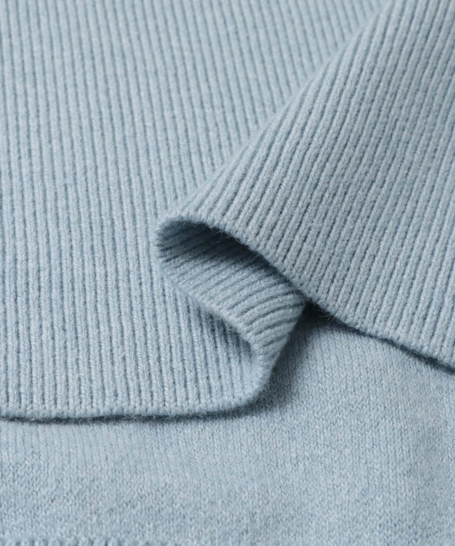 new basic　カシミヤコットンVネックチュニックニット SAX FREE