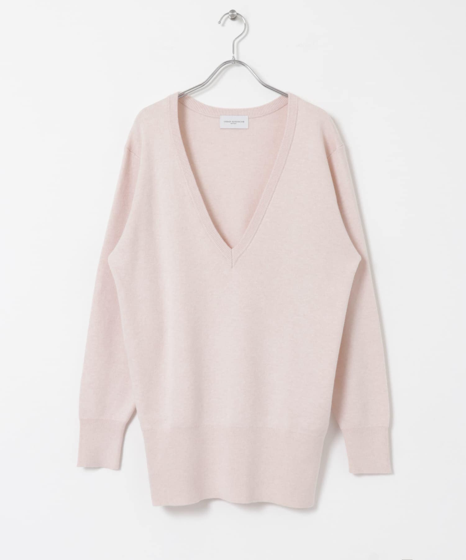 new basic　カシミヤコットンVネックチュニックニット PINK FREE