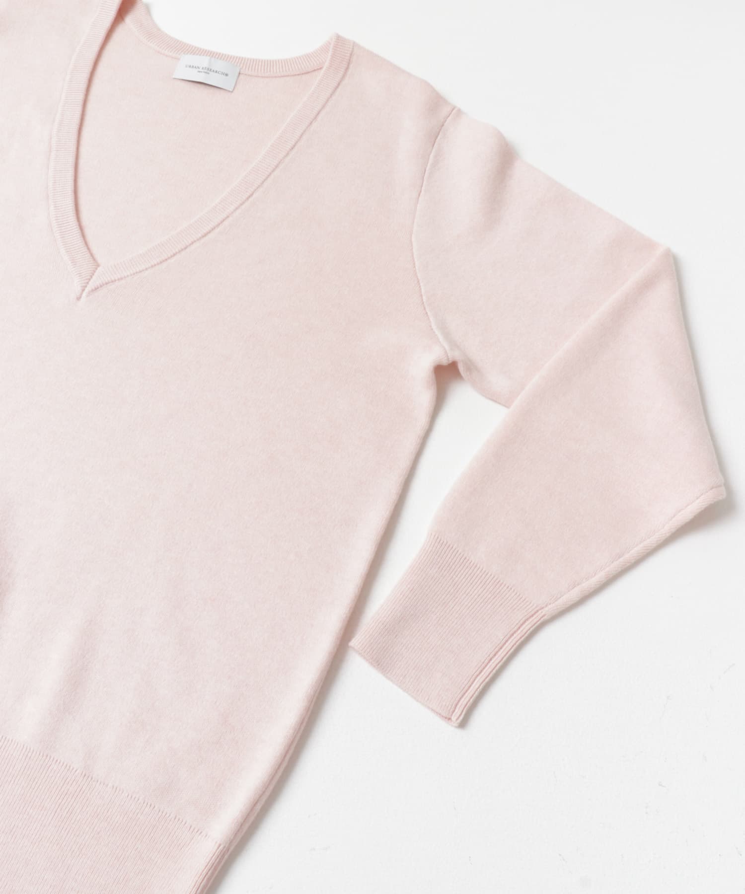 new basic　カシミヤコットンVネックチュニックニット PINK FREE