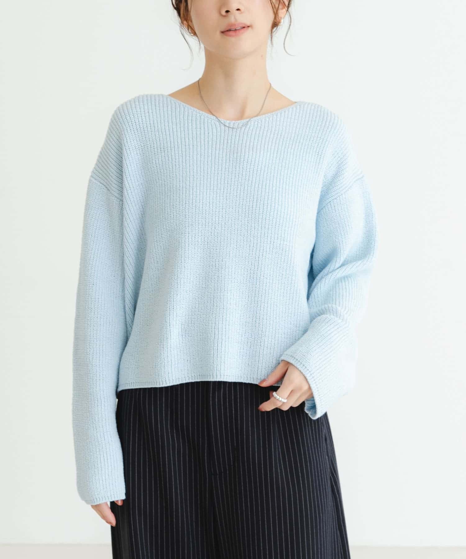 テープヤーンVネック畦ニット