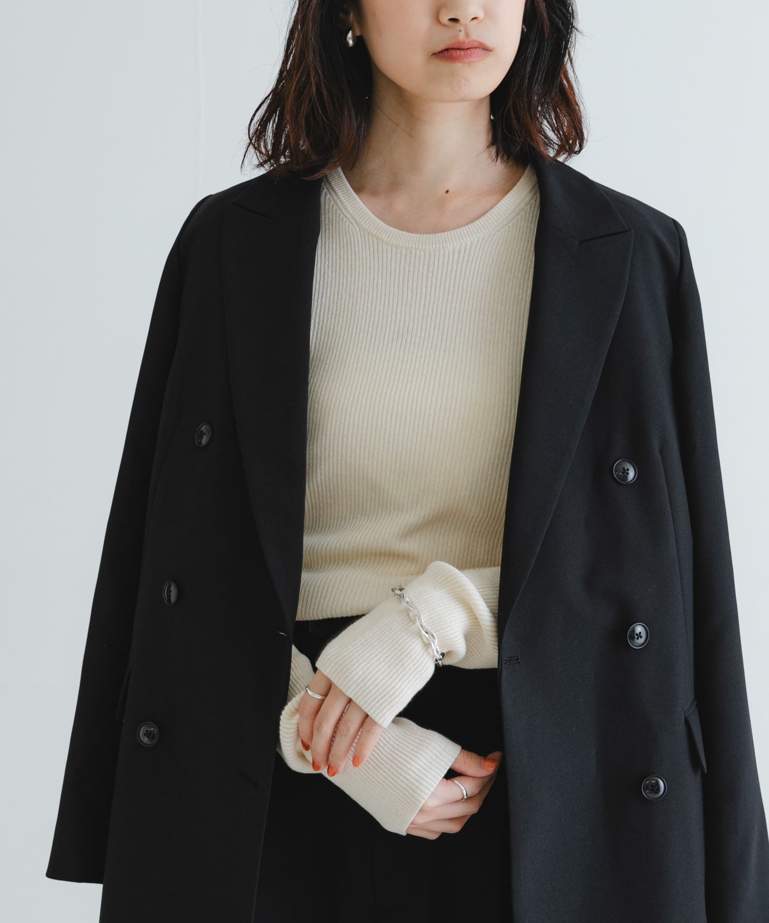 『UR TECH』メランジコットンクルーネックニット