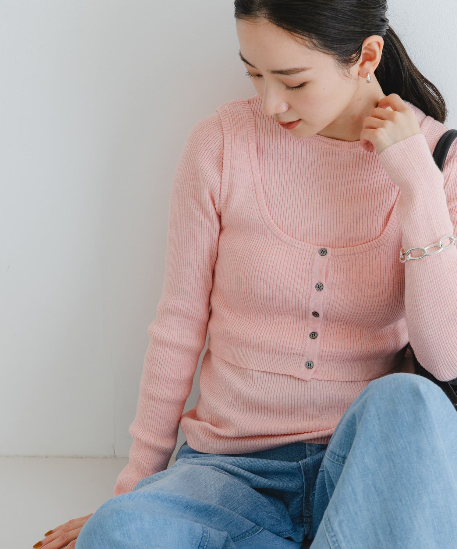 『UR TECH』メランジコットンクルーネックニット