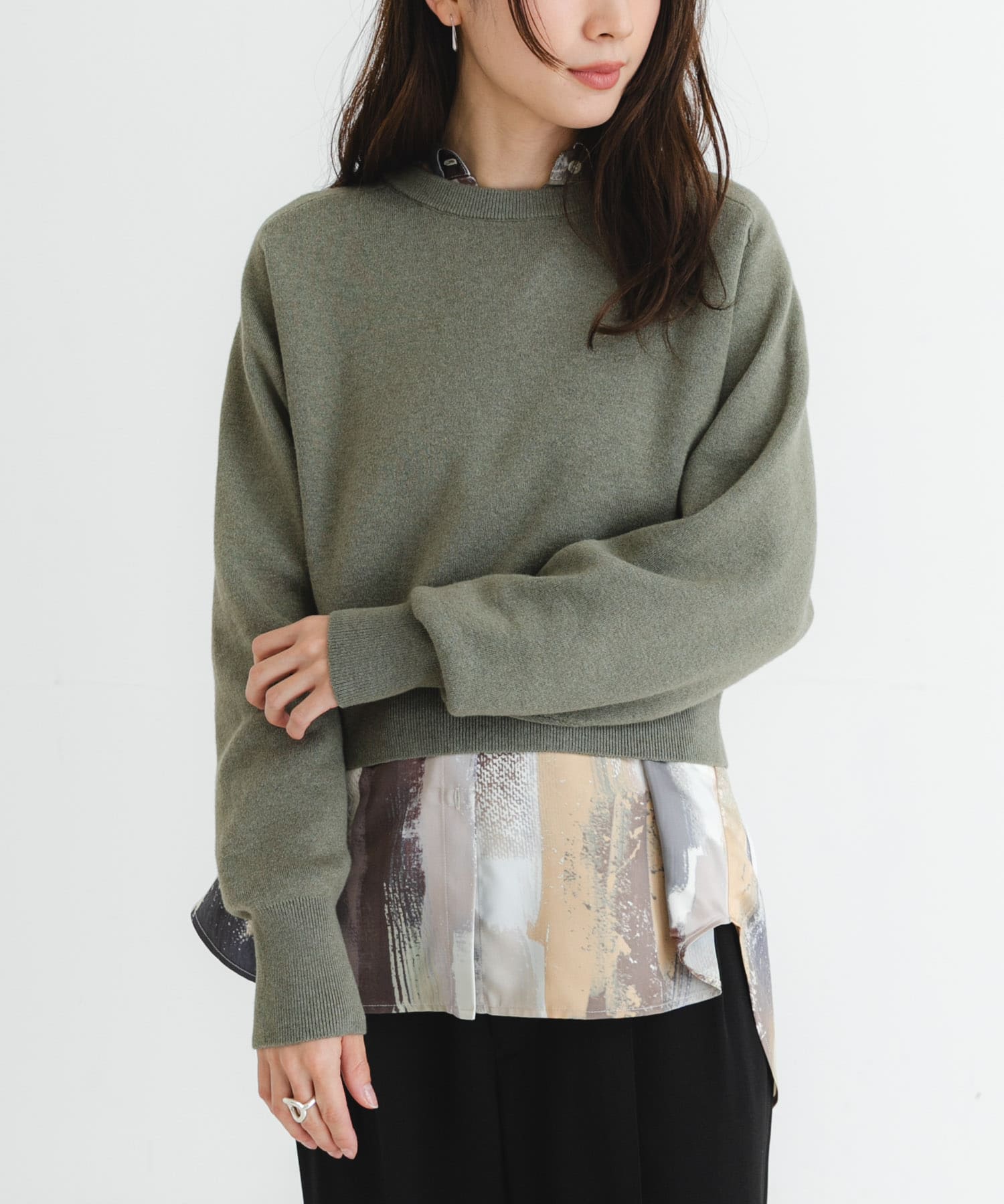 new basic　カシミヤコットンクルーネックニット