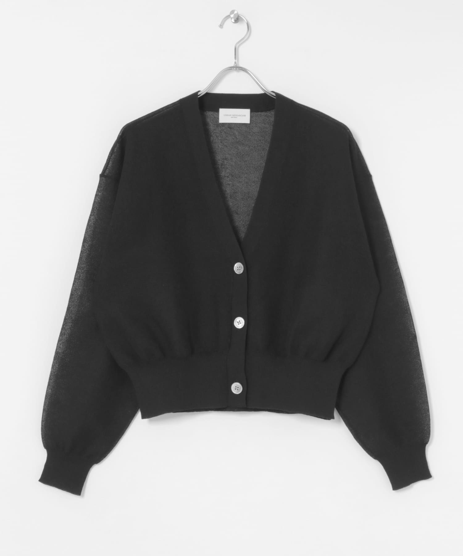 new basic　リネン混スポンディッシュニットカーディガン BLACK FREE