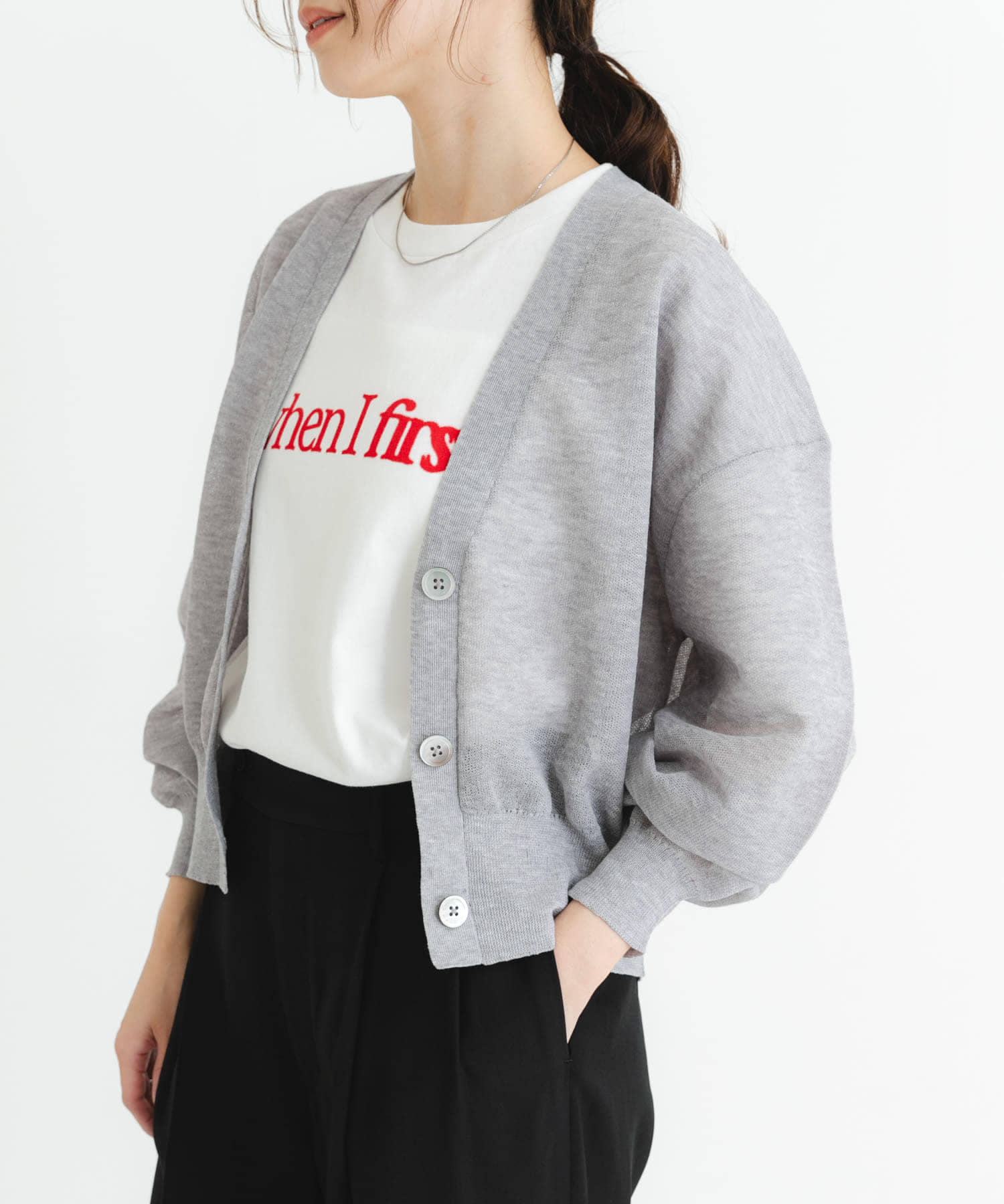 new basic　リネン混スポンディッシュニットカーディガン