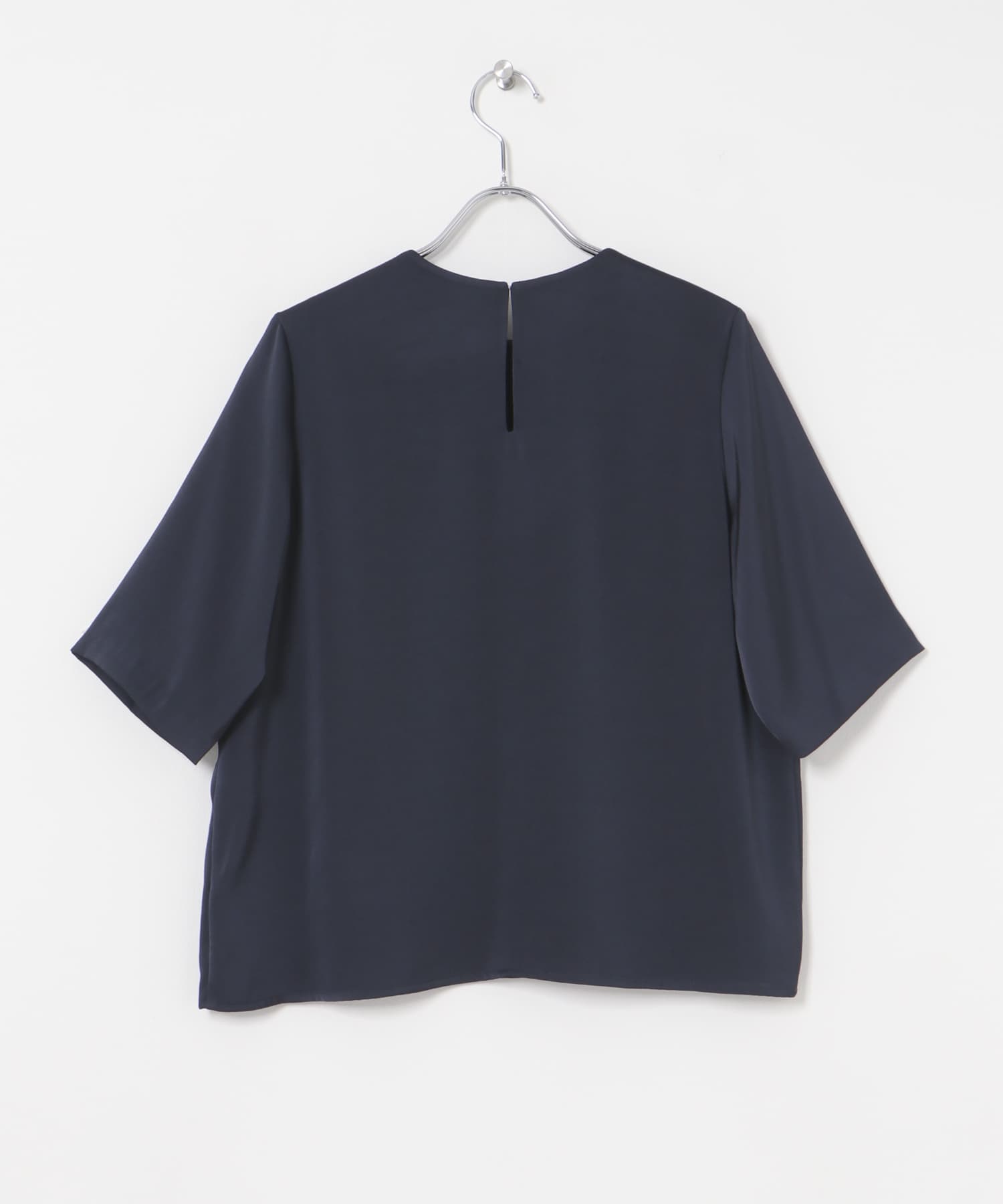 ハーフスリーブサテンブラウス NAVY FREE