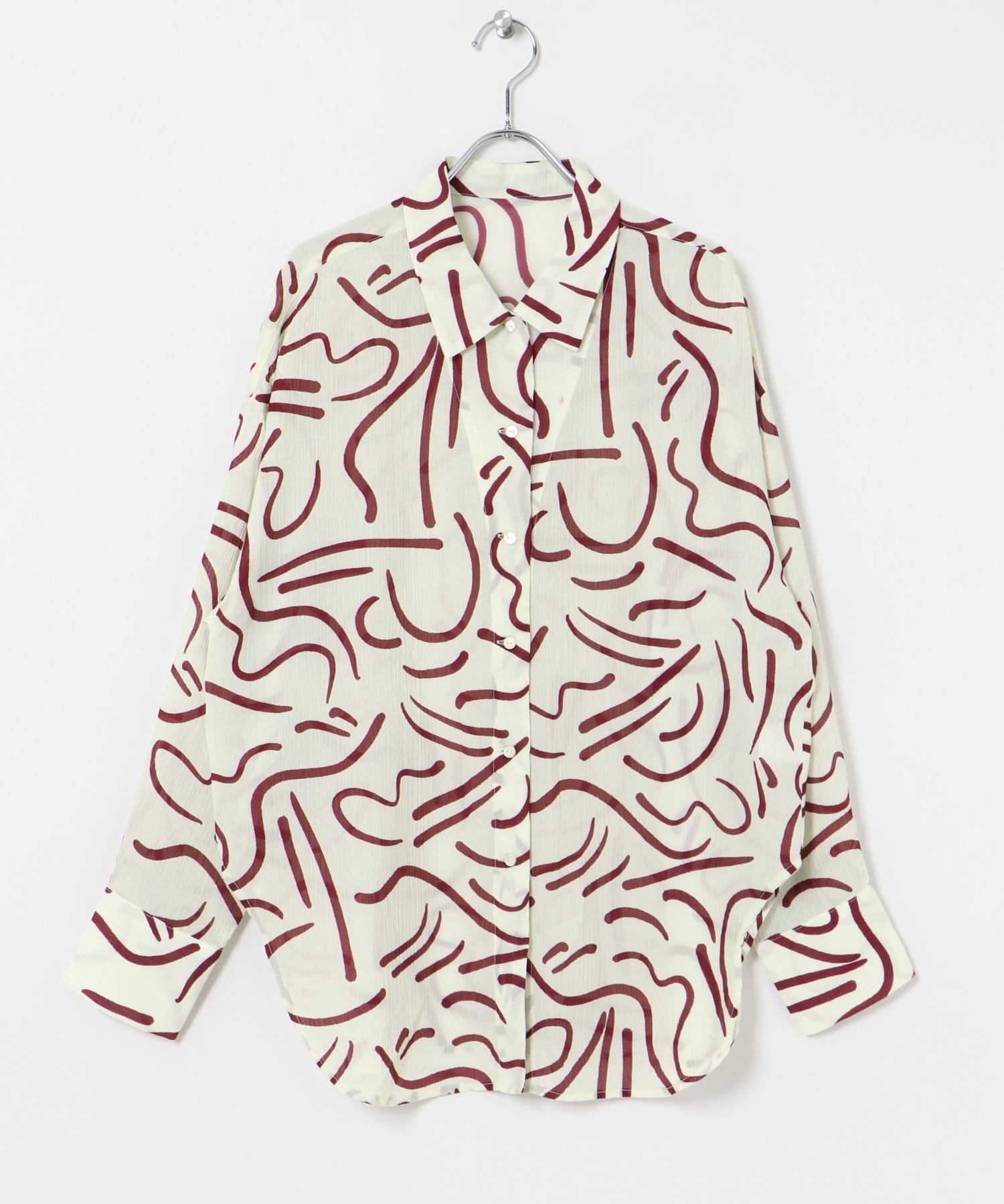 『イージーケア』ドローイングアートプリントシャツ RED FREE