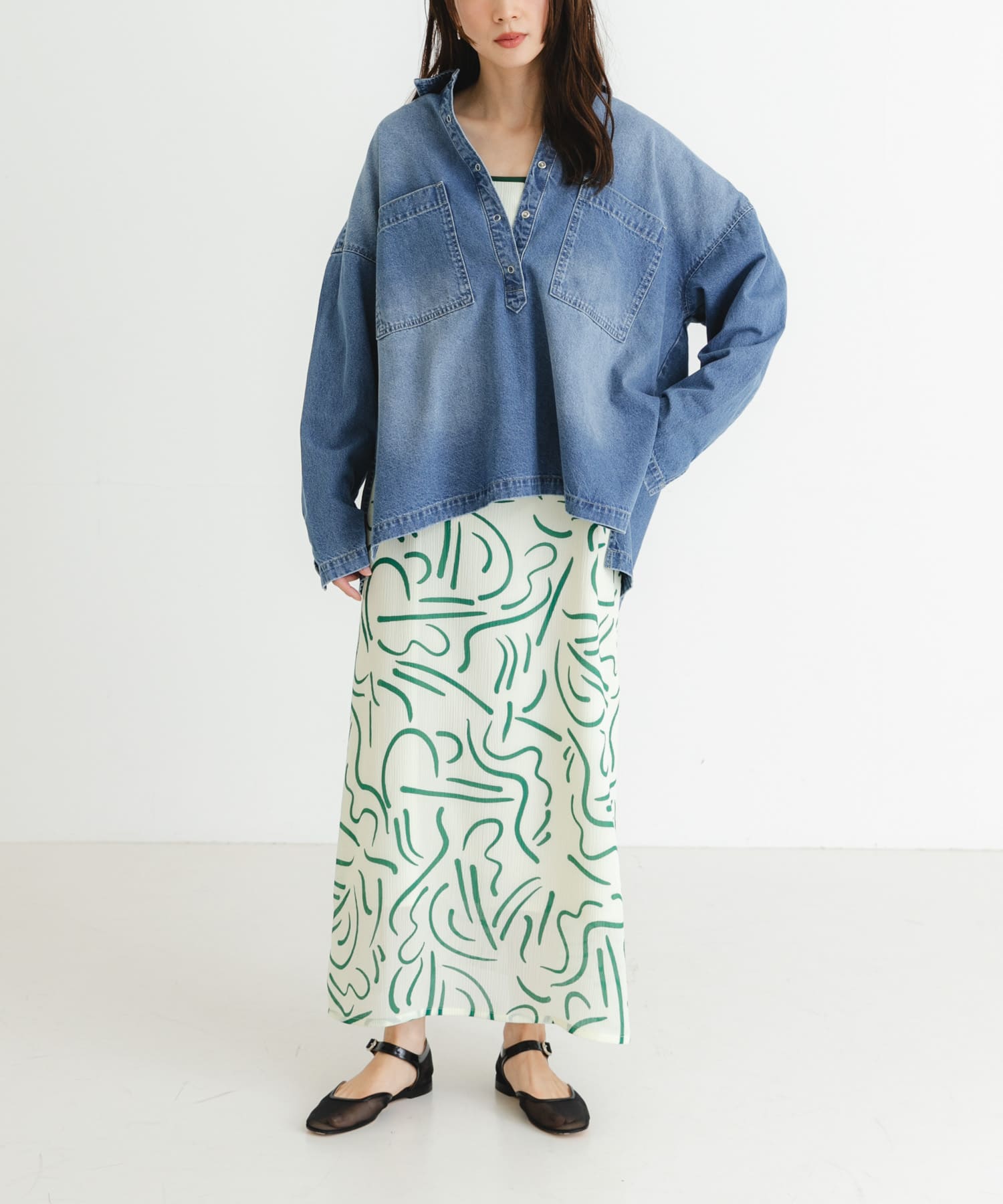 『イージーケア』ドローイングアートプリントワンピース