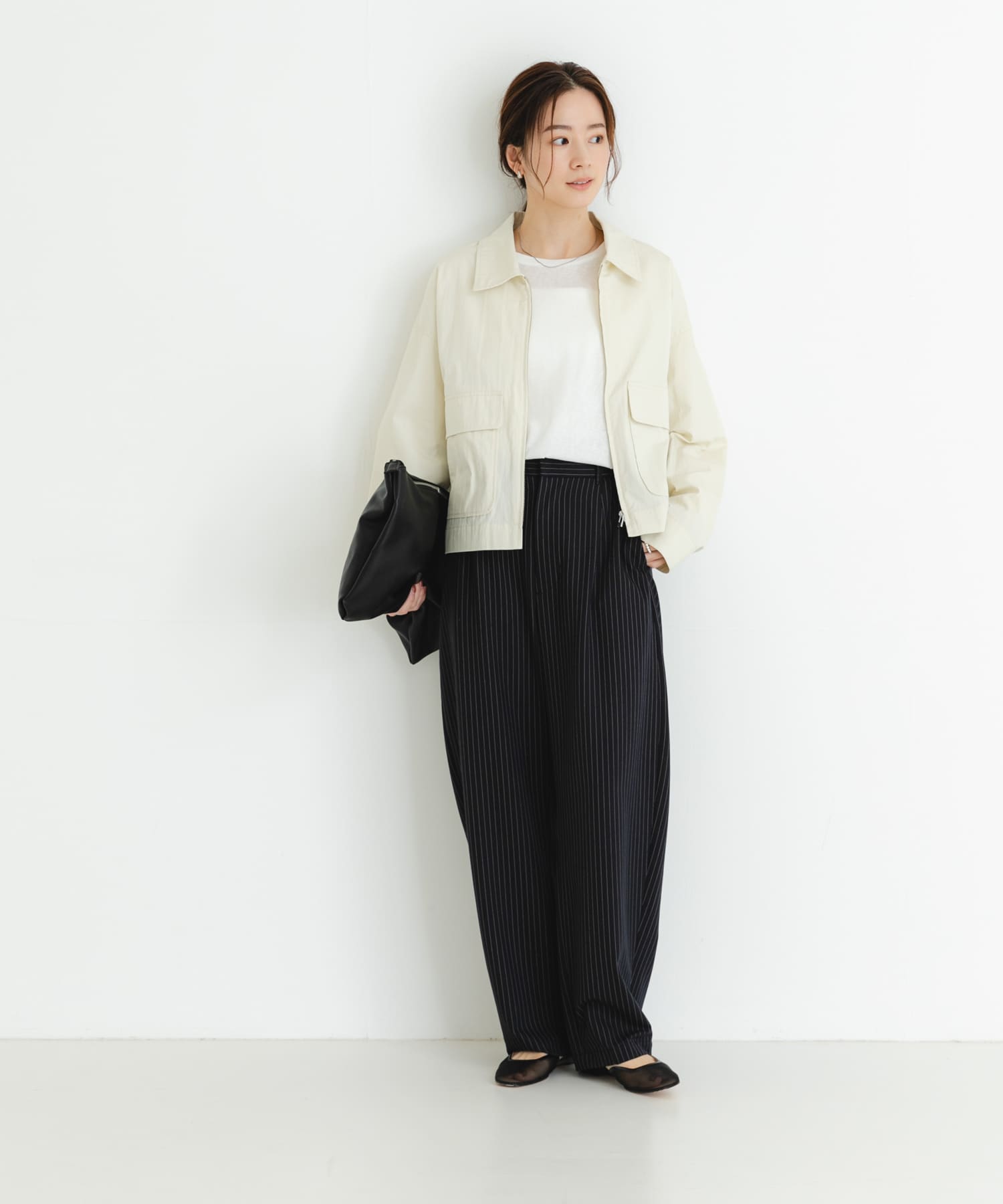 コットンナイロンジップブルゾン IVORY FREE