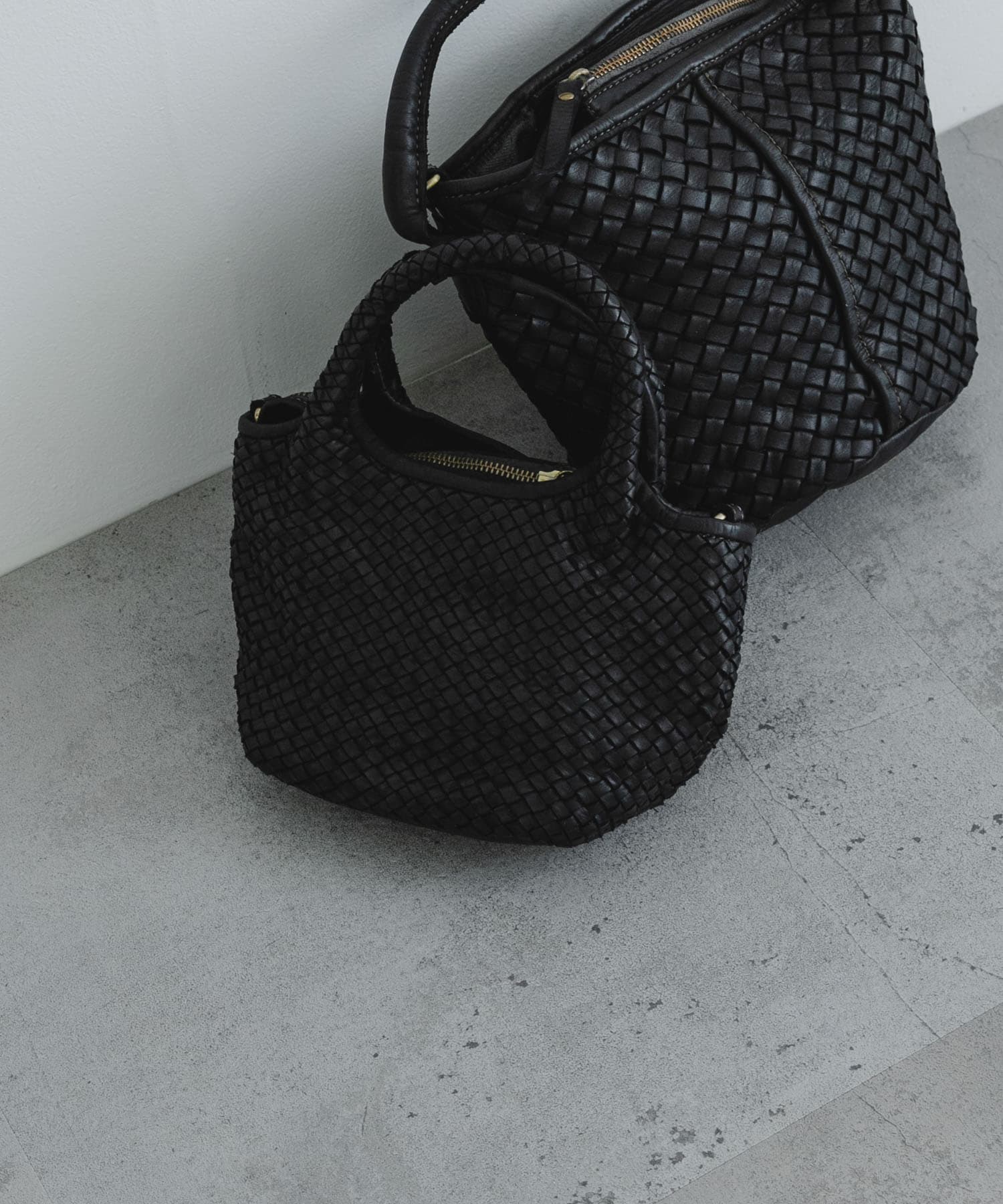 メッシュ編みレザートートバッグ BLACK -