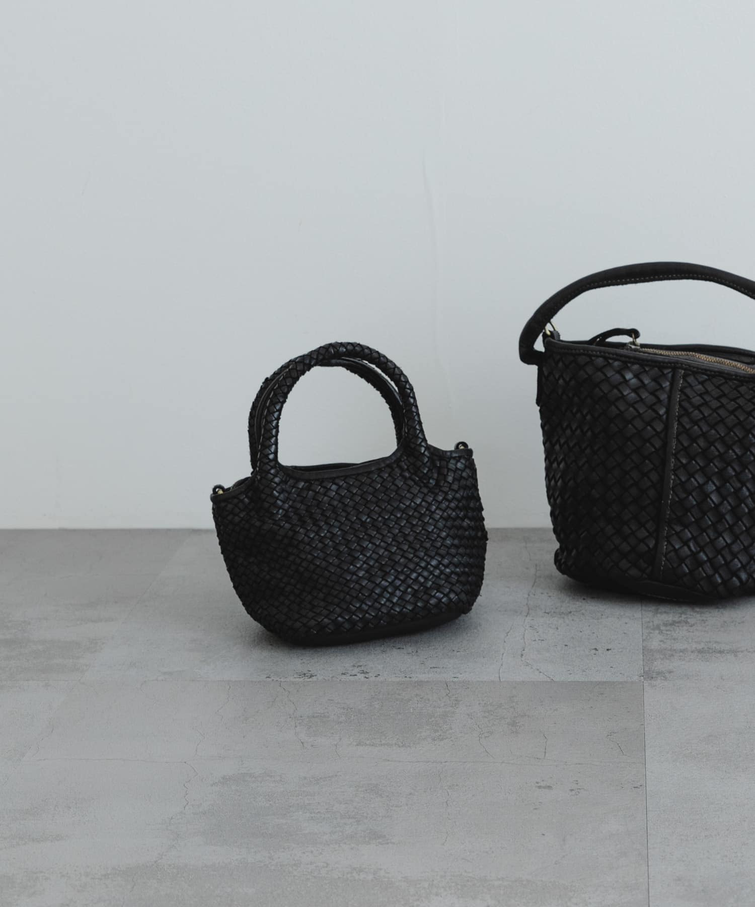 メッシュ編みレザートートバッグ BLACK -