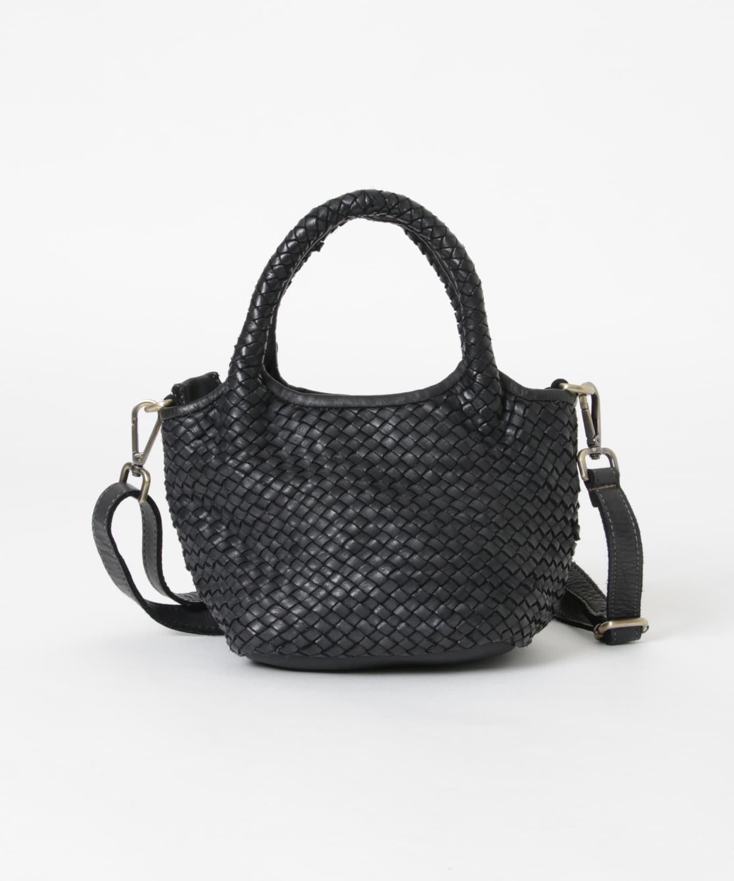 メッシュ編みレザートートバッグ BLACK -