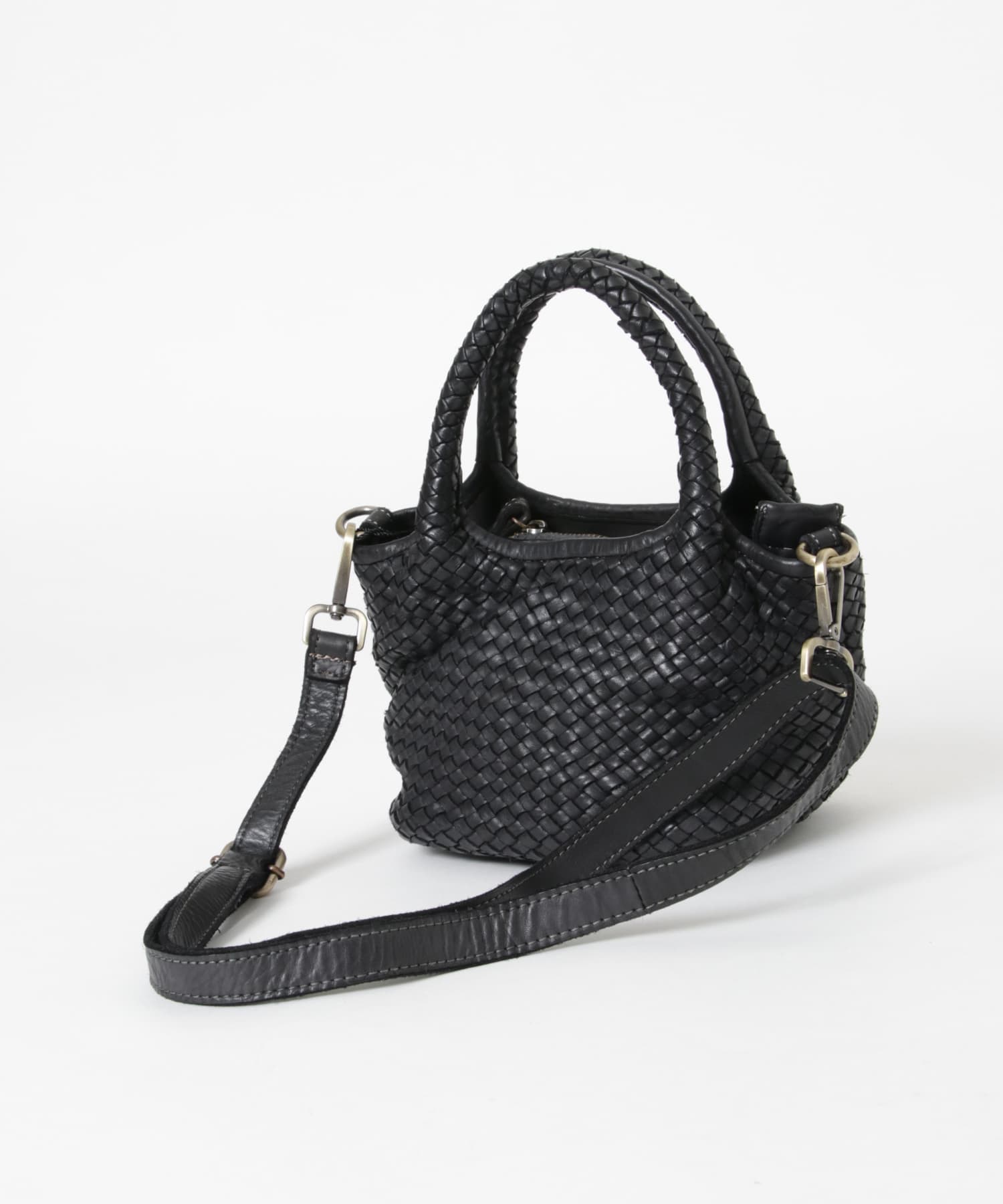メッシュ編みレザートートバッグ BLACK -