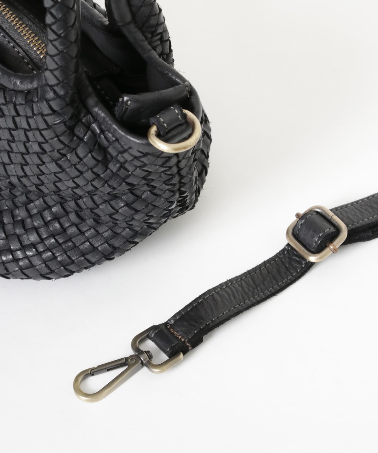 メッシュ編みレザートートバッグ BLACK -