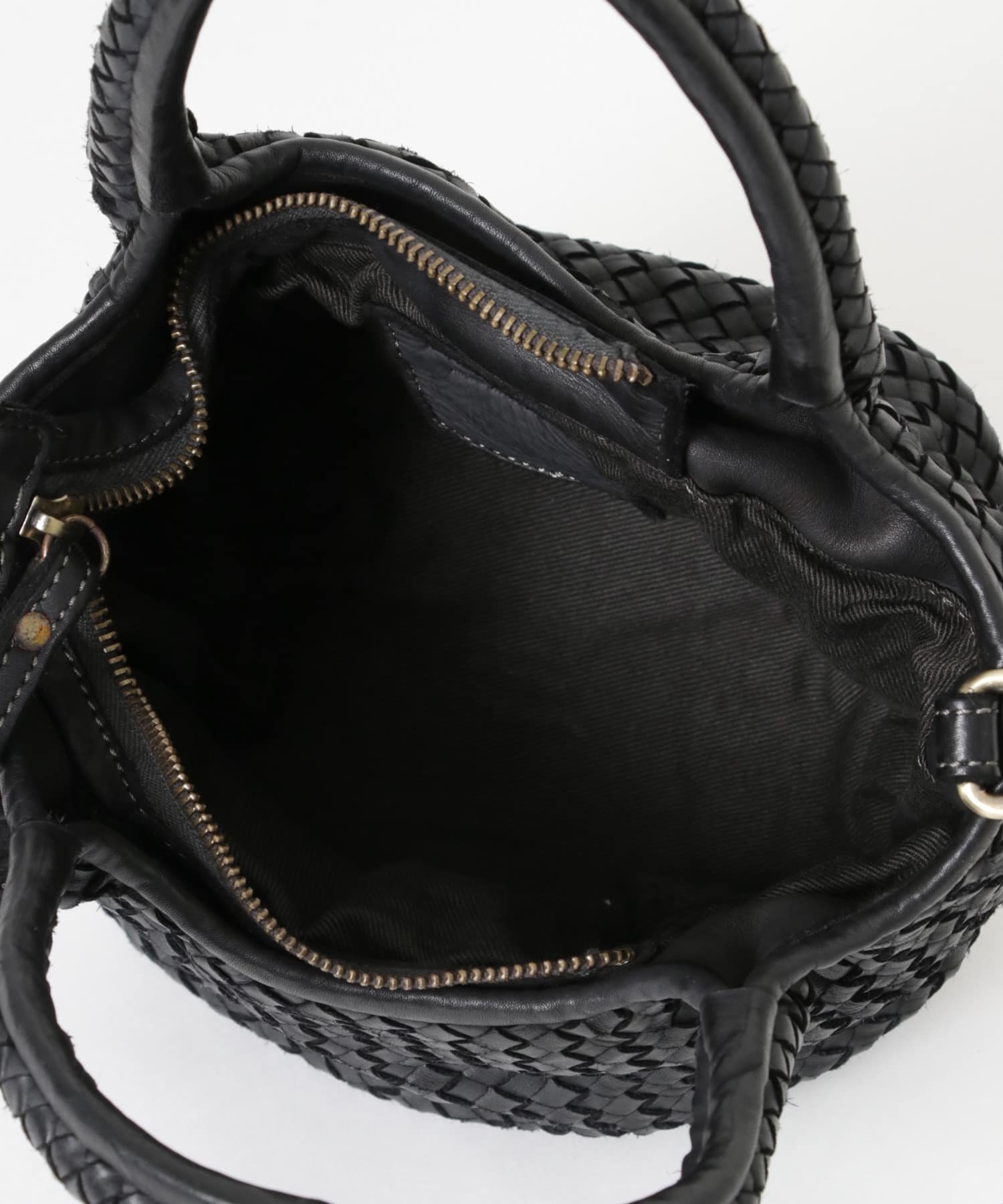 メッシュ編みレザートートバッグ BLACK -