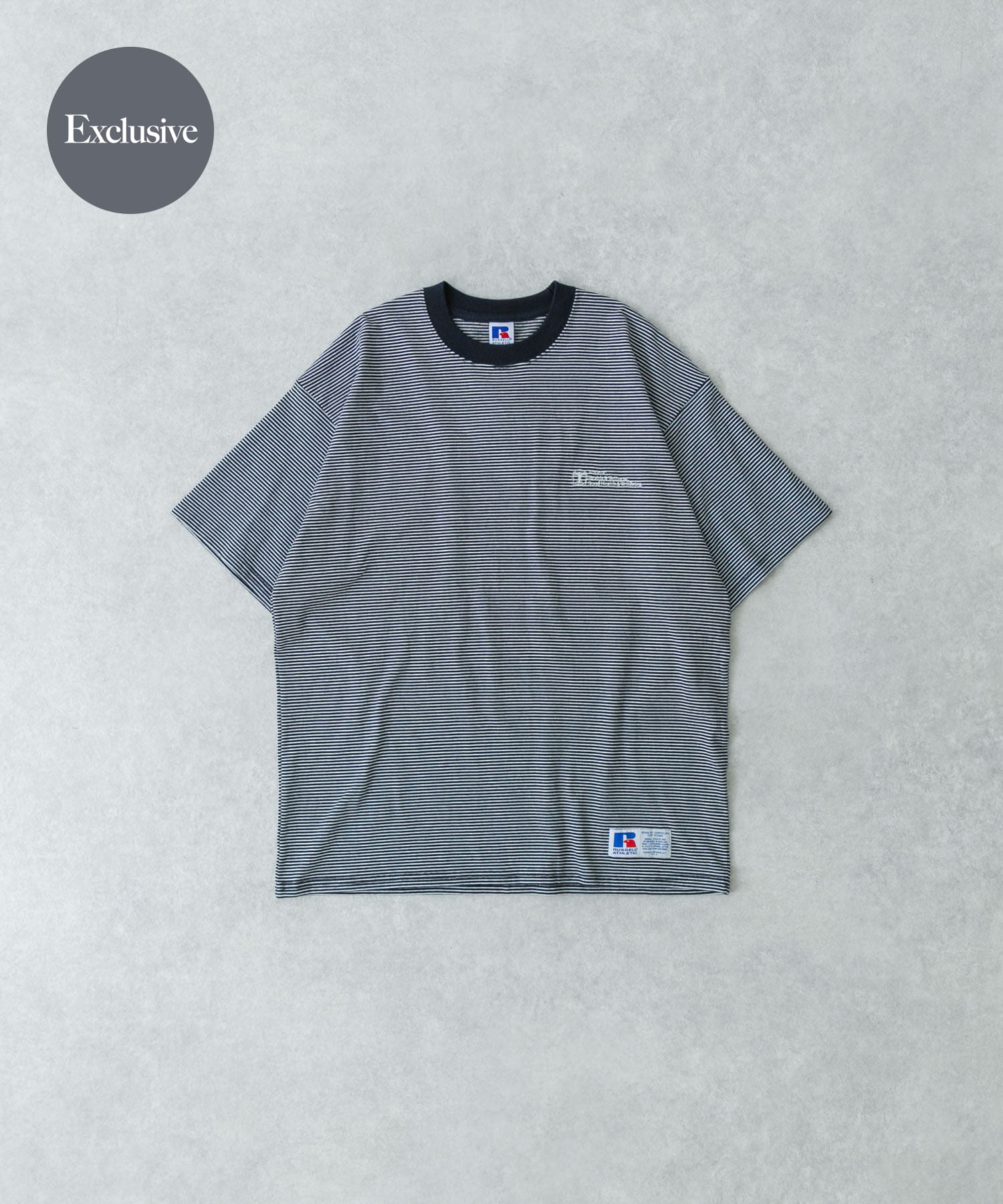 『別注』RUSSELL ATHLETIC×UR　BORDER SHORT-SLEEVE TEE NAVY M