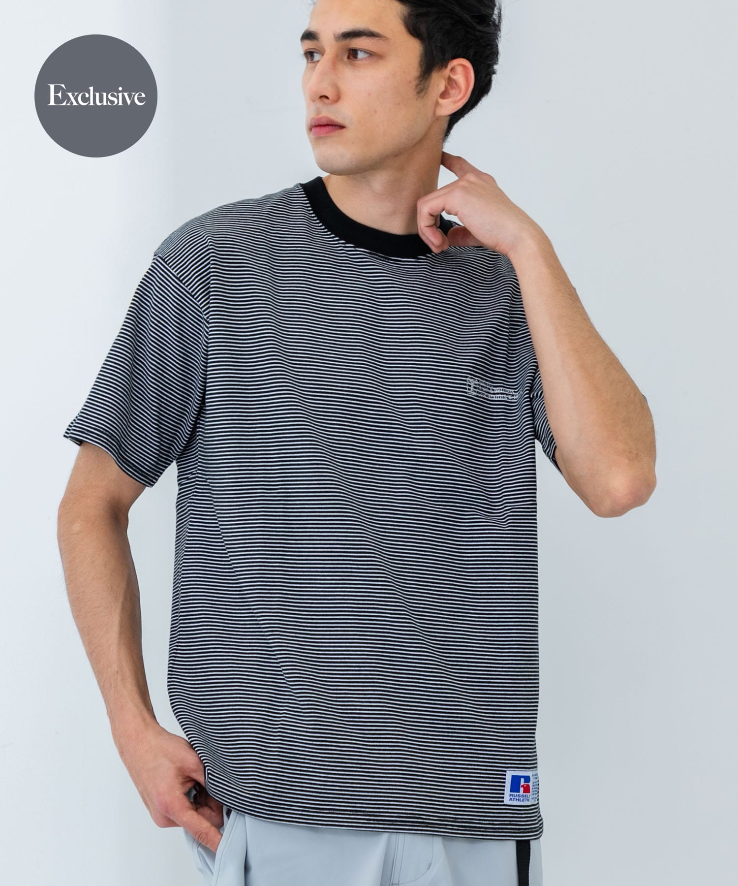 別注』RUSSELL ATHLETIC×UR BORDER SHORT-SLEEVE TEE(M BLACK