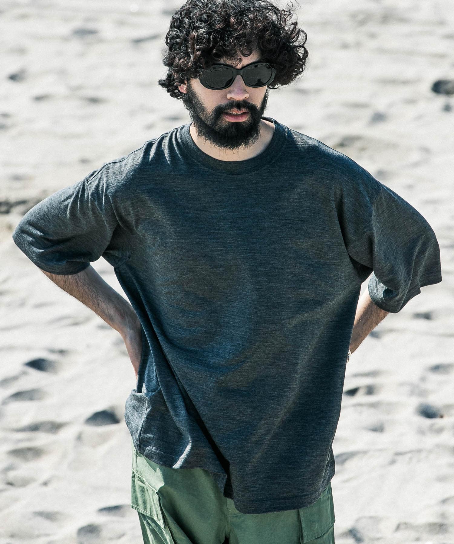 new basic　ウォッシャブルメリノウールショートスリーブTシャツ