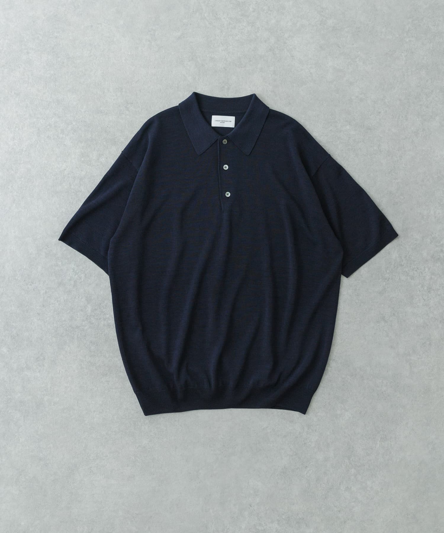 new basic　ウールシルクニットポロ NAVY M