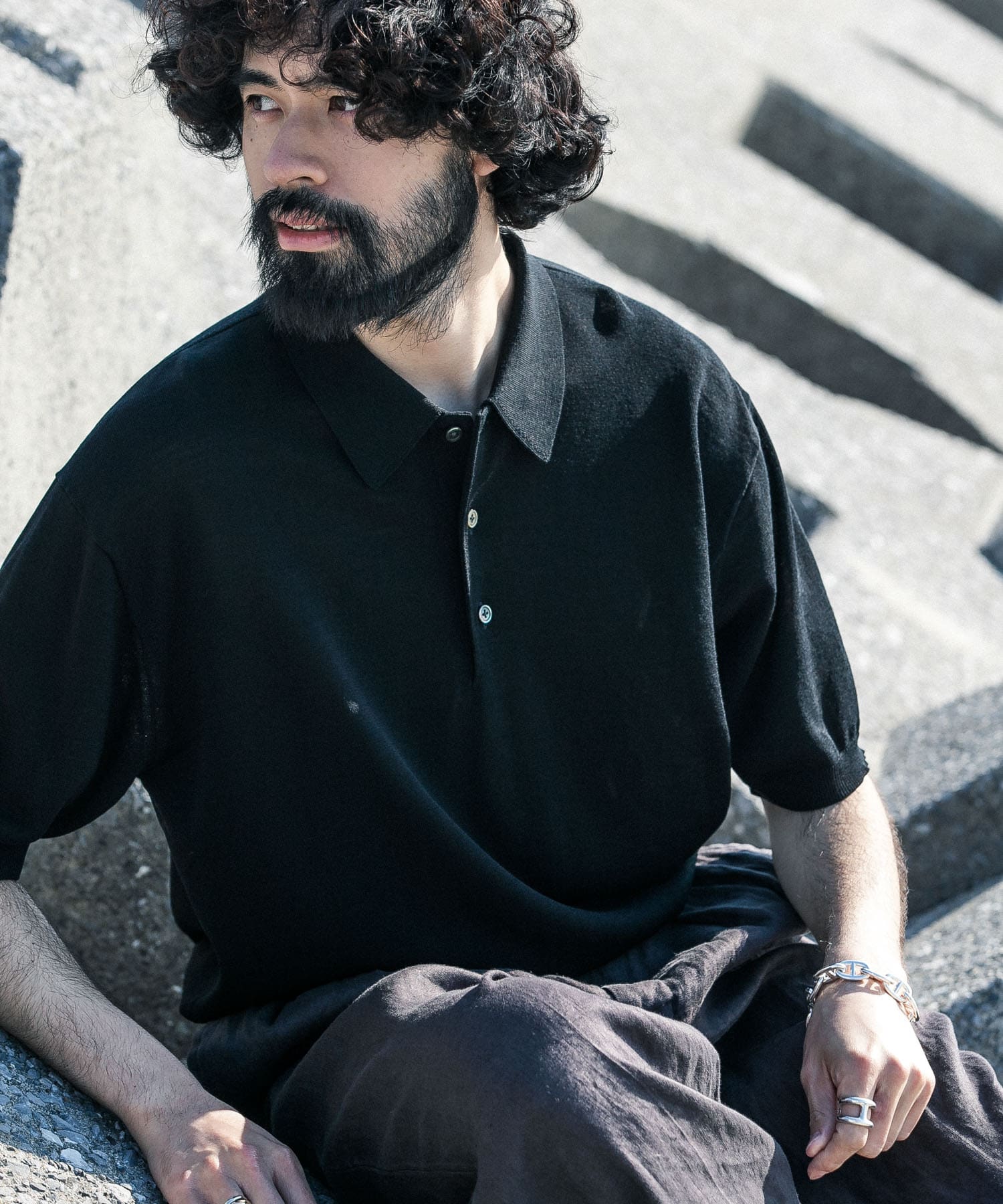 new basic　ウールシルクニットポロ