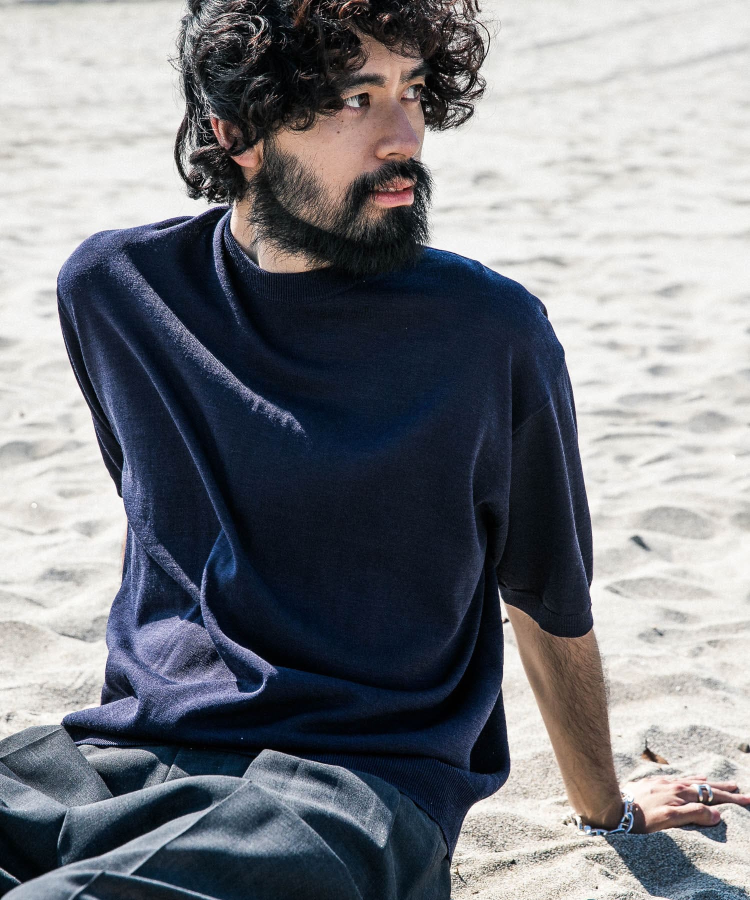 new basic　WOOL SILK KNIT T-SHIRTS