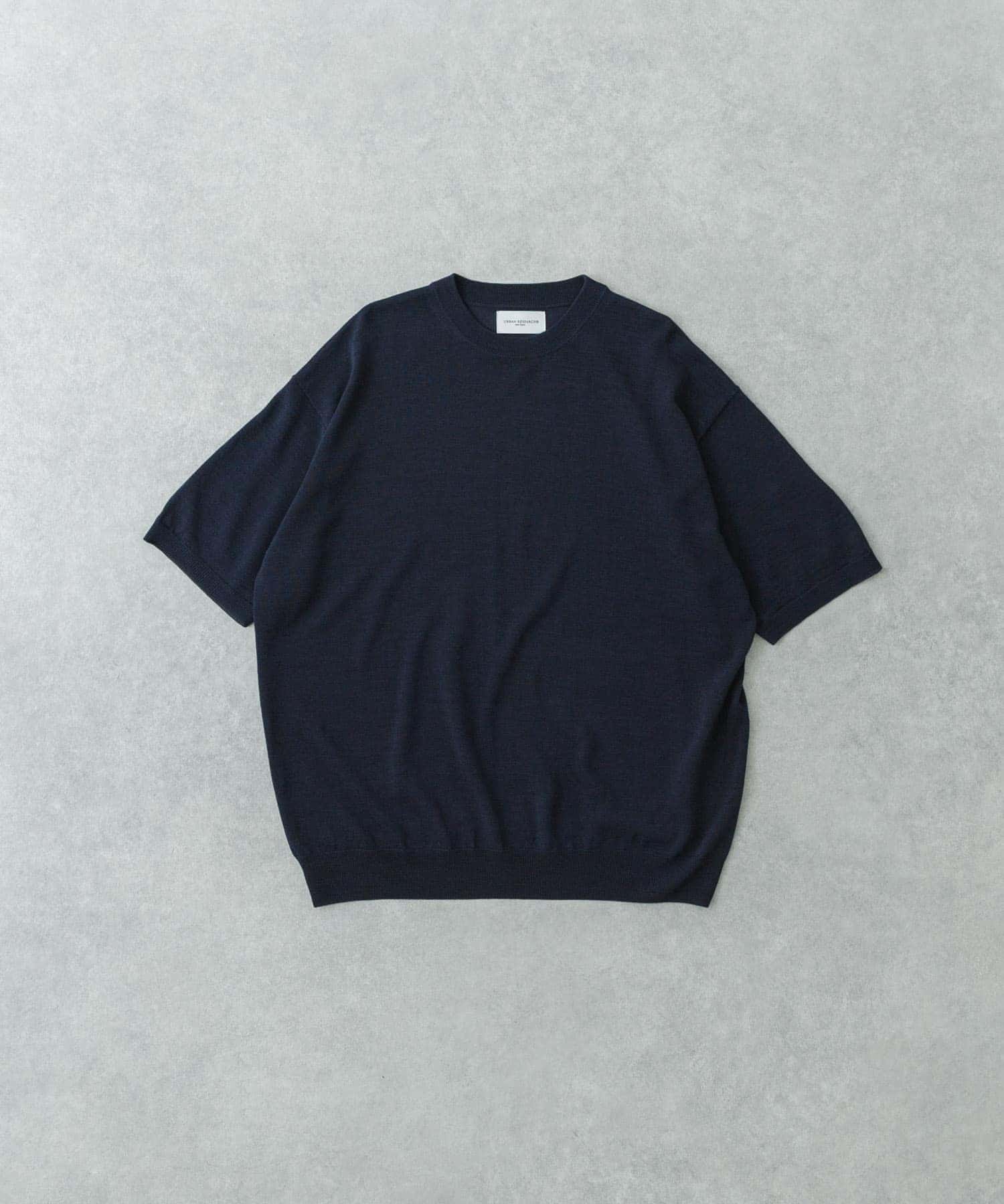 new basic　WOOL SILK KNIT T-SHIRTS NAVY L