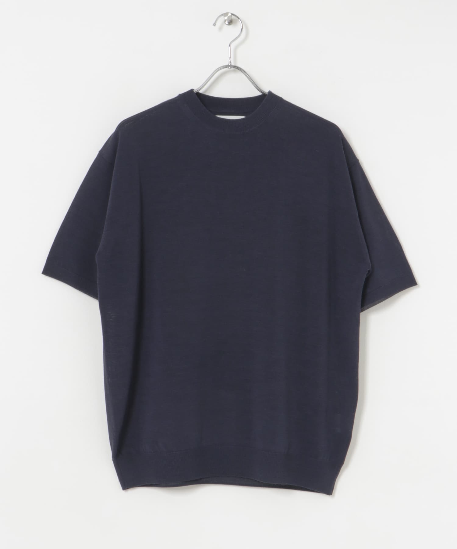 new basic　WOOL SILK KNIT T-SHIRTS NAVY M